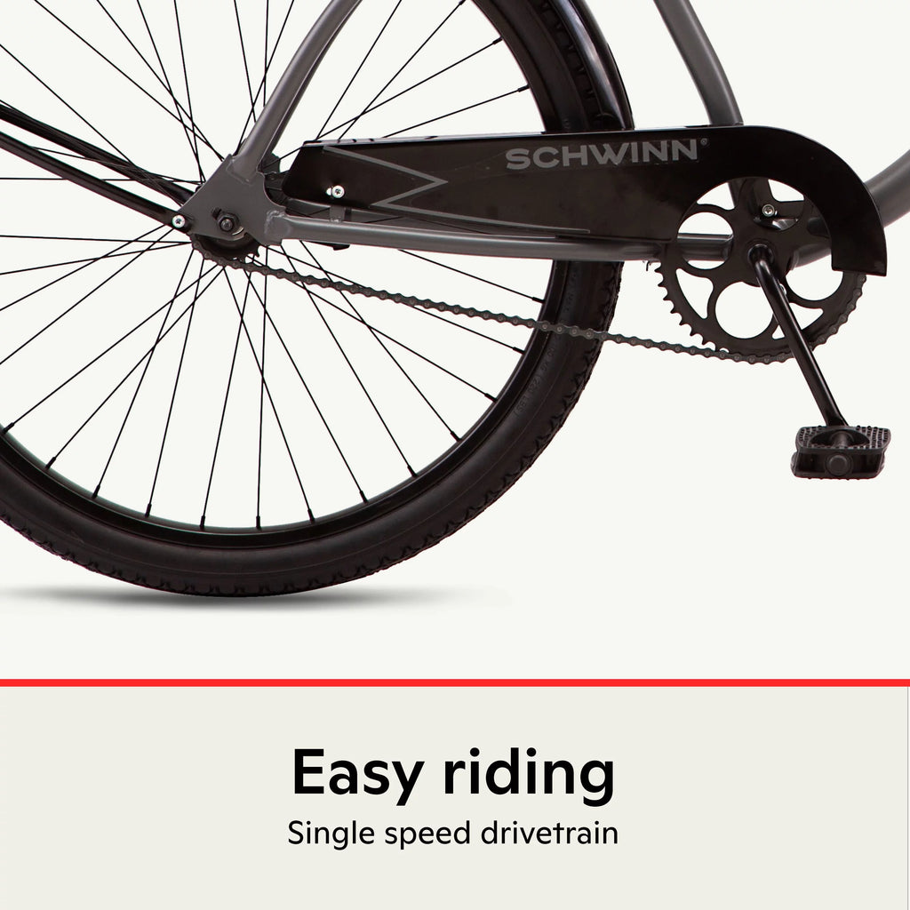 Schwinn Siesta cruiser bike, single speed, 26-inch wheels, charcoal, mens style