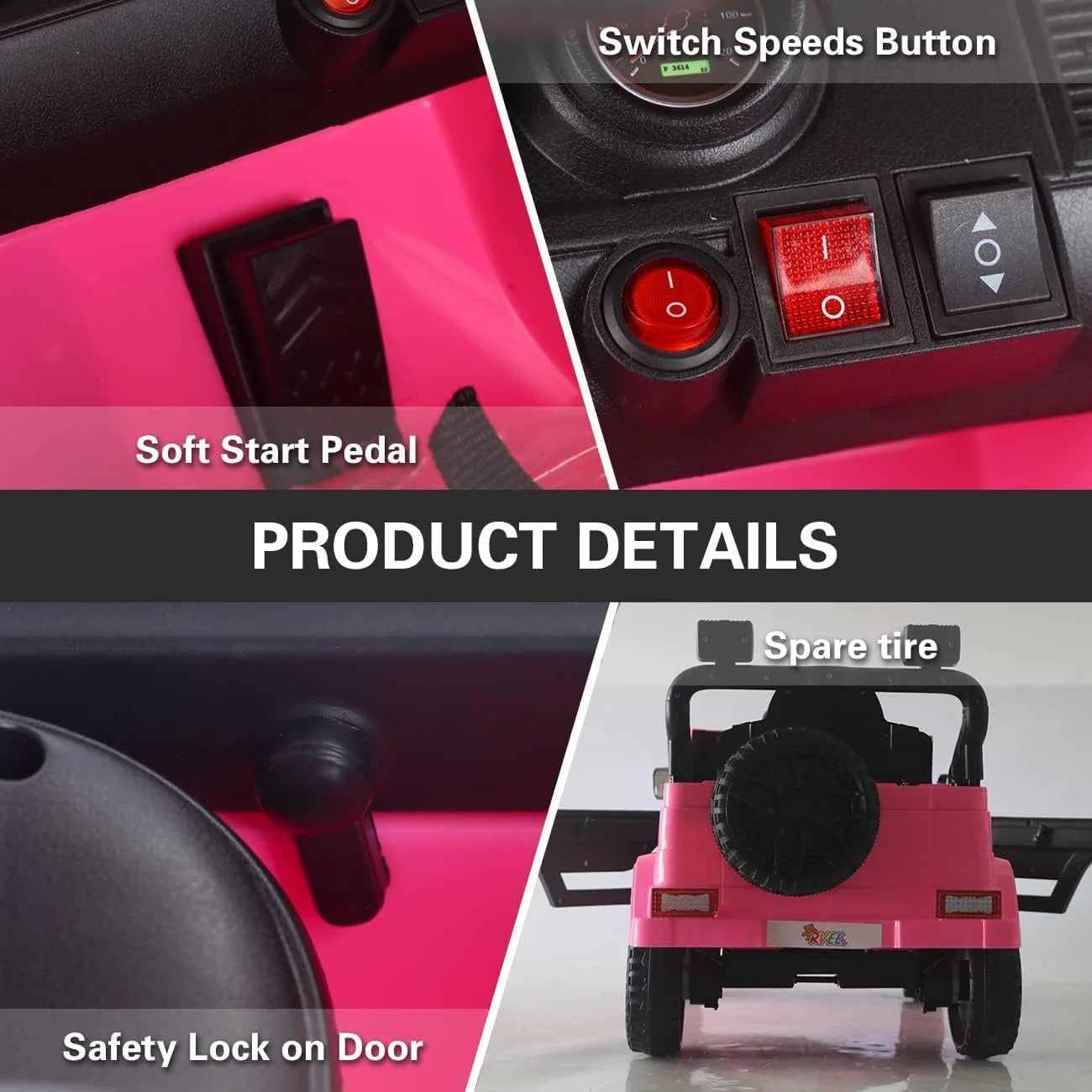 Powered Motorized Vehicles 12v Kid Ride On Electric Car Remote Control LED Lights,Suspension Wheels,Rubber EVA Tire,Music Pink-Ansley&HosHo