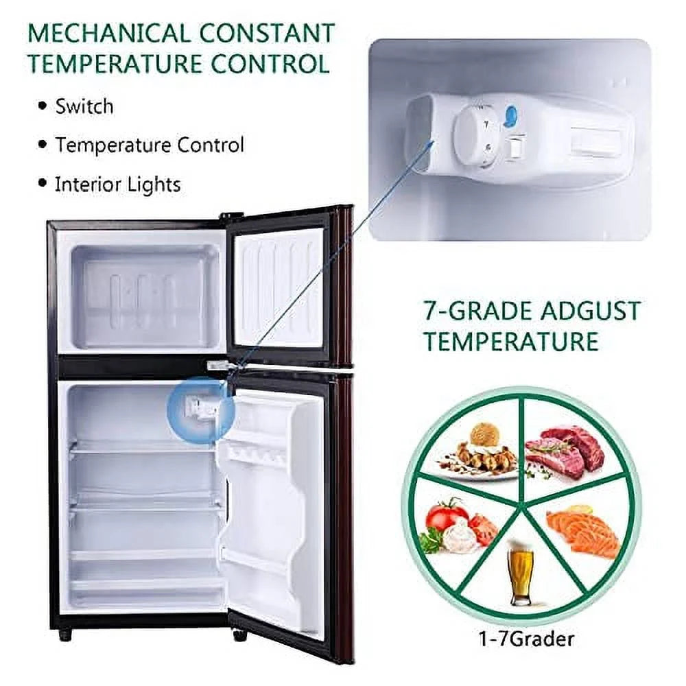 KRIB BLING 3.5 Cu.ft Compact Refrigerator Mini Fridge with Freezer, 2 Door Small Refrigerator for Office, Silver