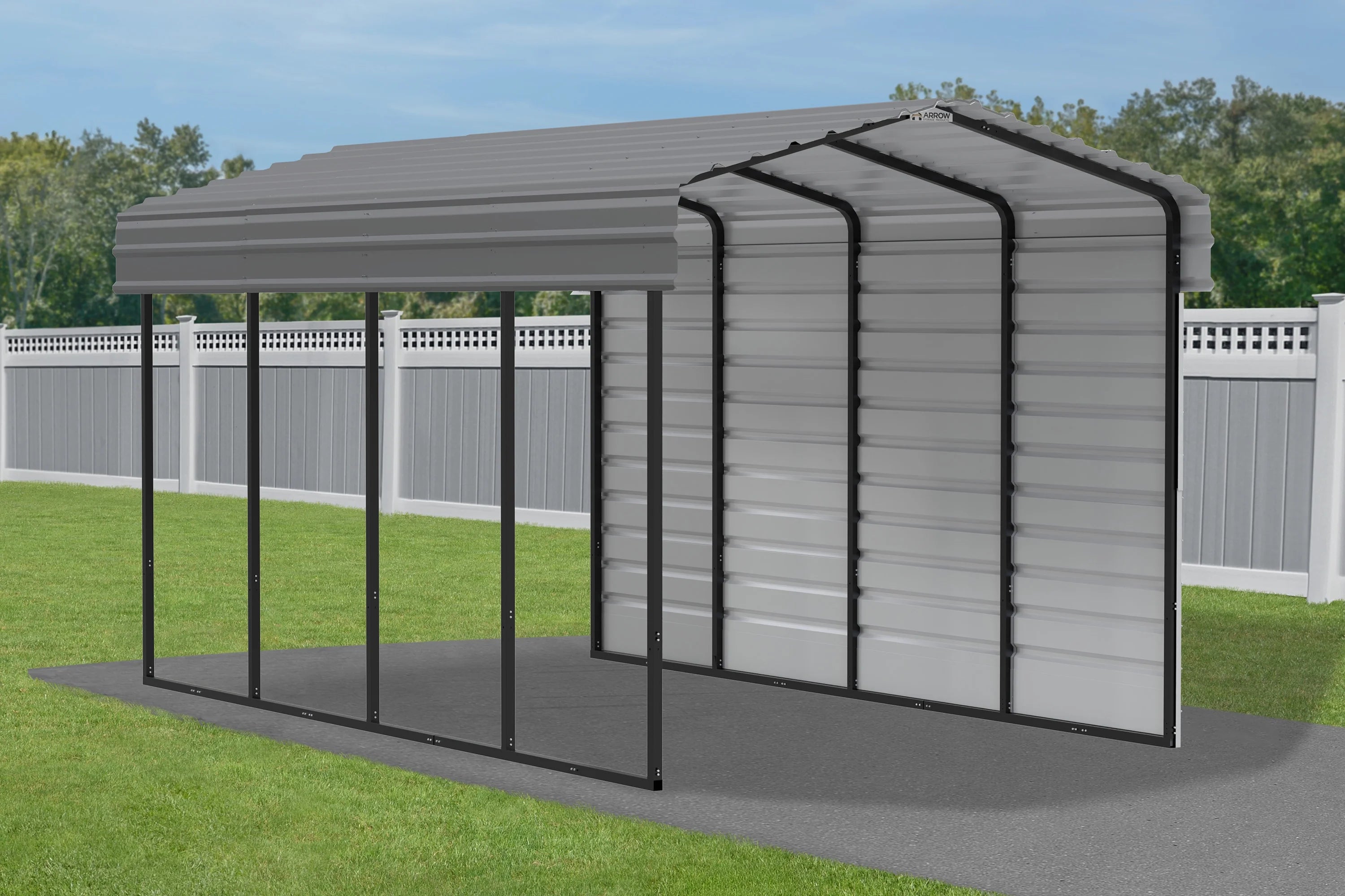 Arrow Carports Galvanized Steel Carport, with 1-Sided Enclosure, Compact Car Metal Carport Kit, 10' x 20' x 9' , Charcoal