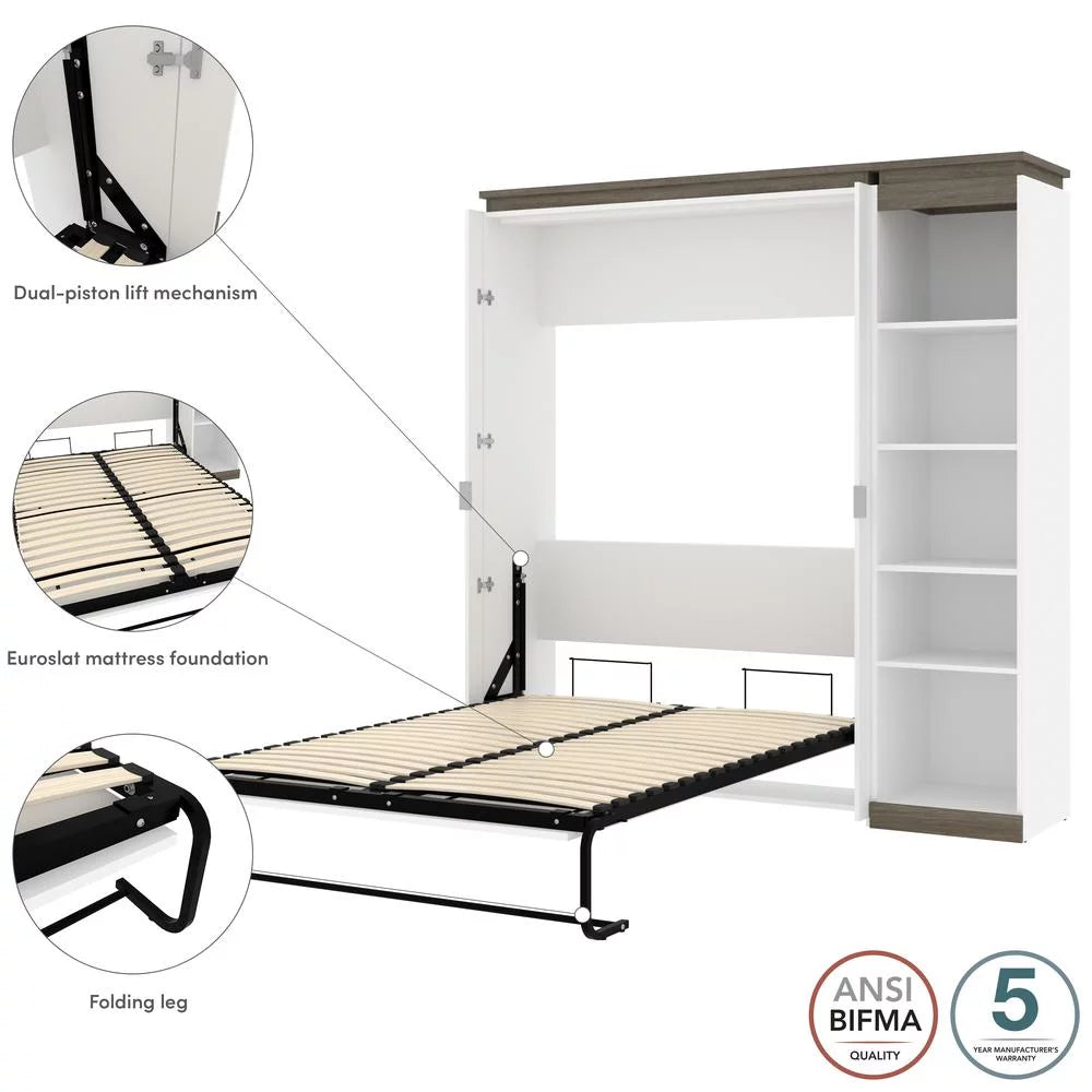 Bestar Orion 79" Full Murphy Bed with Narrow Bookcase in White