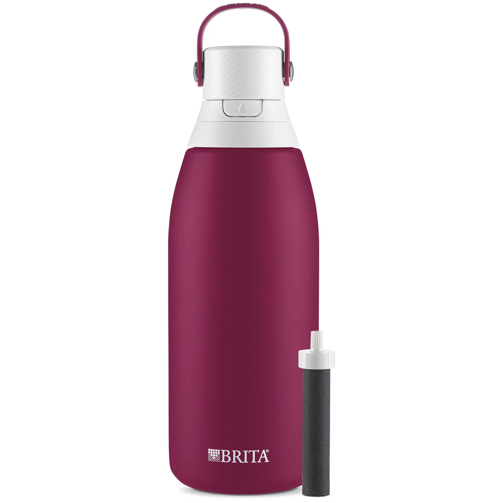 Brita 32 oz Ruby Premium Stainless Steel Leak Proof Filtered Insulated Water Bottle with Straw