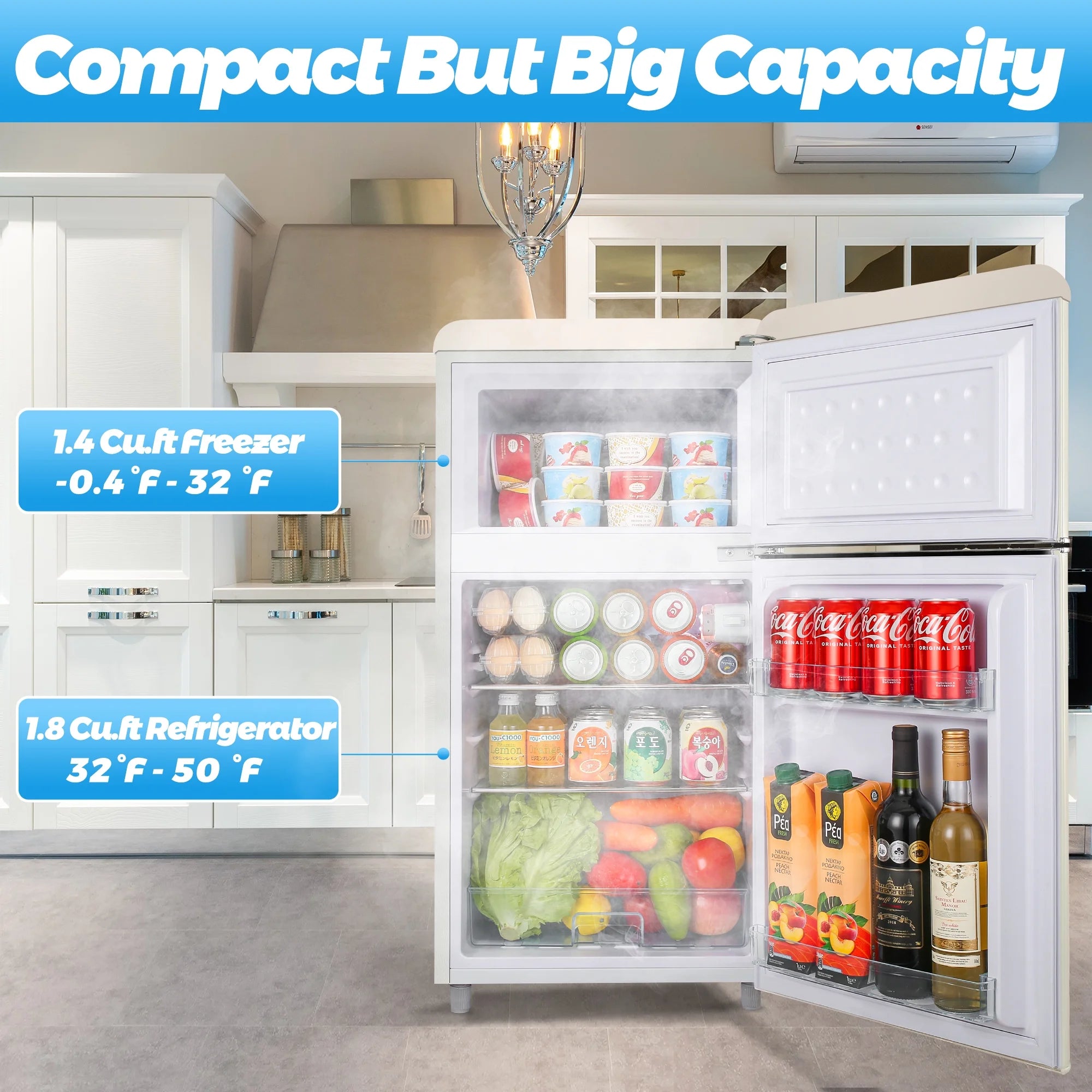 WANAI 3.5 Cu ft Two Door Mini Refrigerator with Freezer,Black