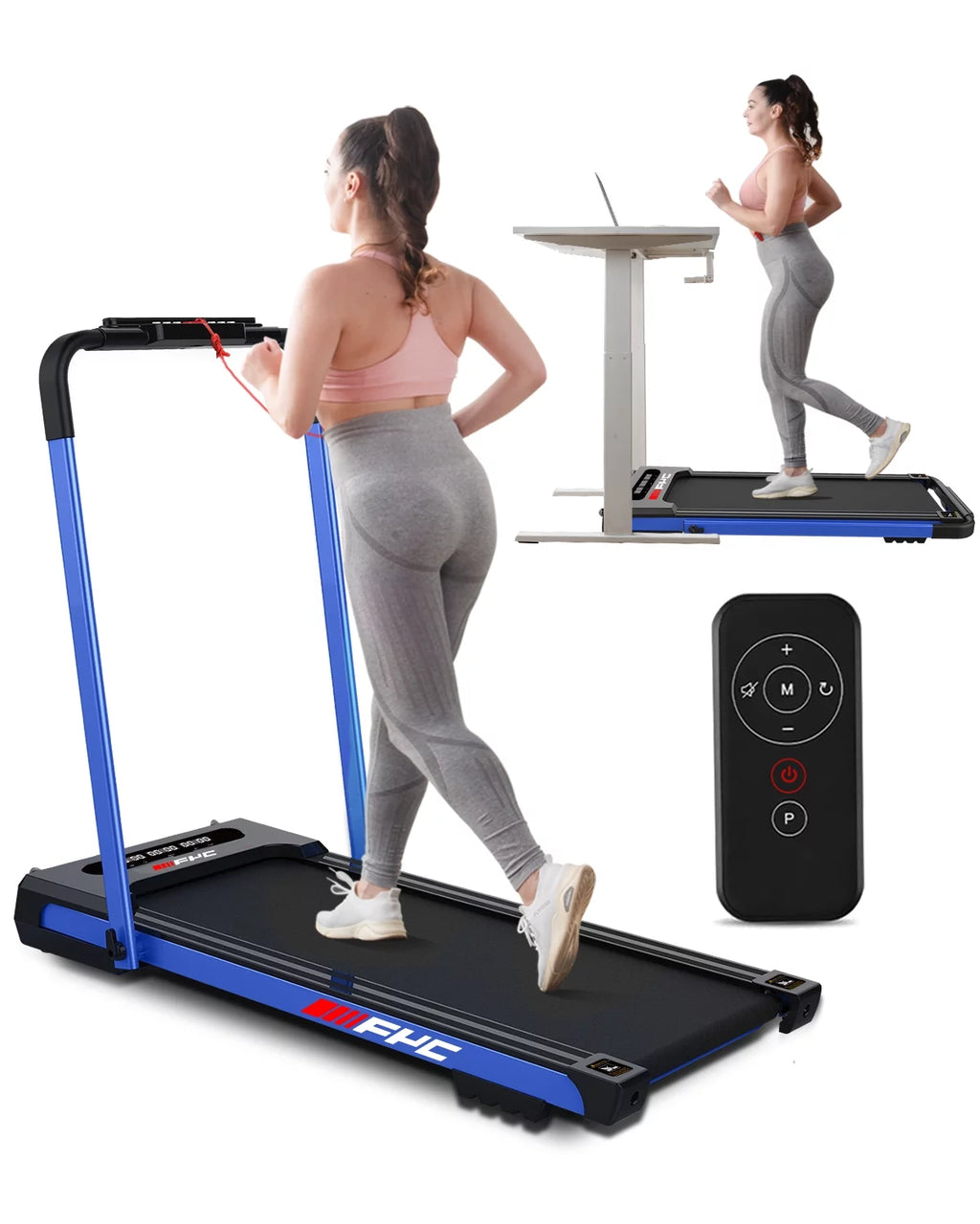 FYC 3.5HP Under Desk Treadmill - 300LBS Weight Capacity, 2-in-1 Foldable Design, Remote Control & LED Display - Compact Electric Walking and Running Machine for Walking, Running, Jogging (White)