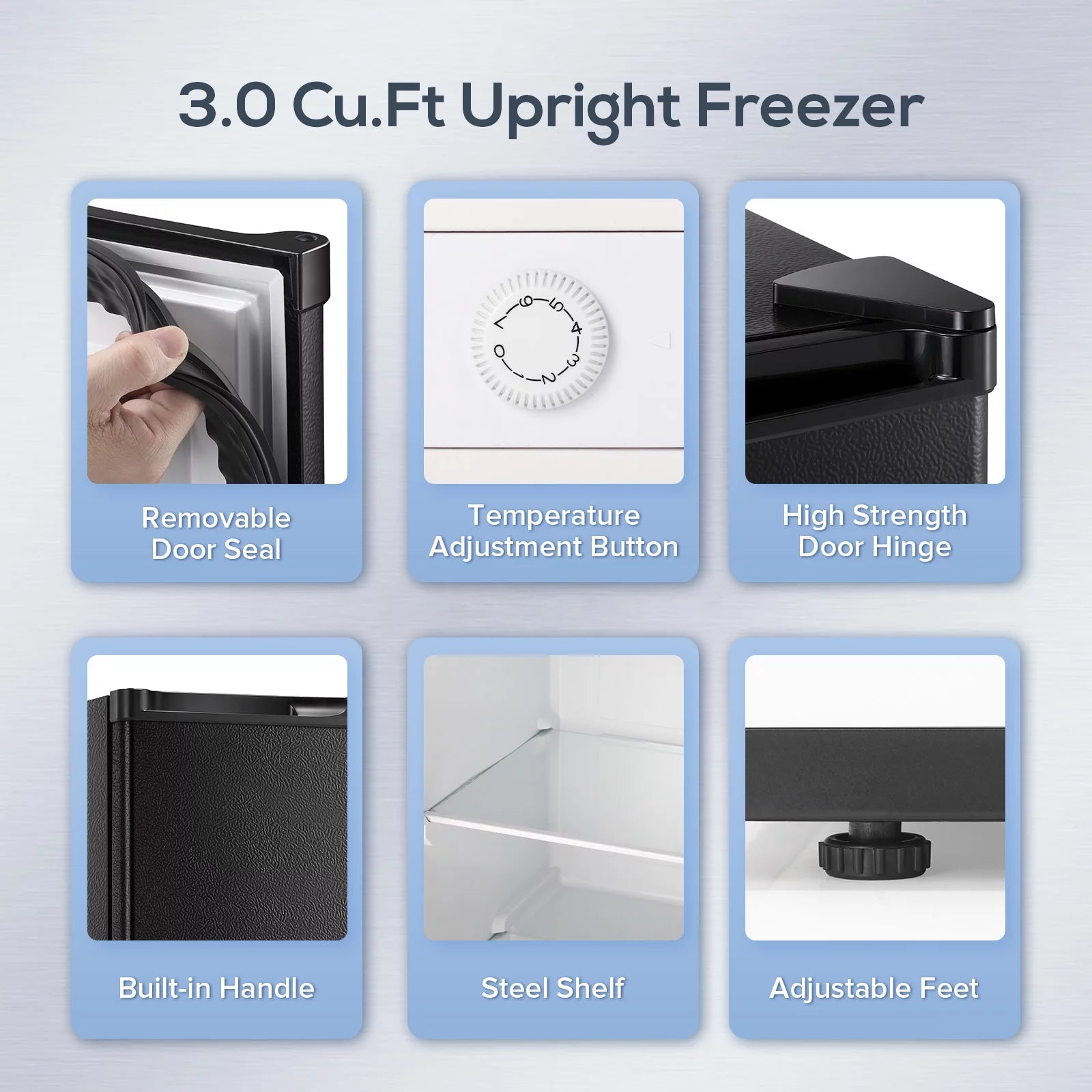 Auseo Mini Freezer Countertop, Energy Saving 3.0 Cu.ft, Single Door Compact Upright Freezer with Reversible Door for Home/Office/Kitchen-Black