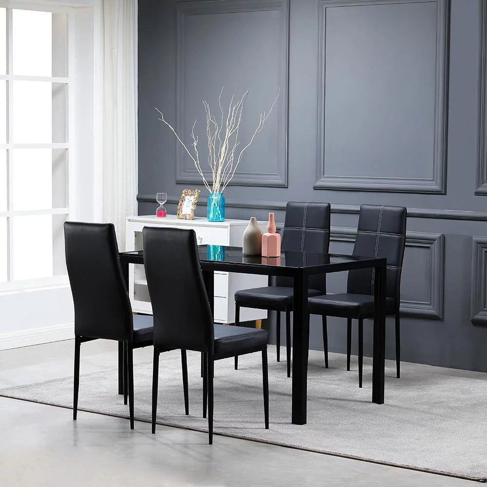 Ktaxon Modern Glass Dining Table For 4, Breakfast Rectangle for Small Kitchen Dining Room Black(Only Talbe)