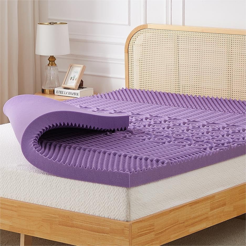Mattress Topper, 3 Inch Queen Size 5-Zone Gel Memory Foam Egg Crate Bed Topper, Targeted Support, Pressure Relief, CertiPUR-US Certified, Lavender