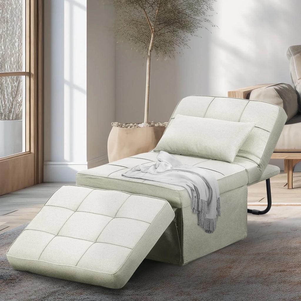 Ainfox Ottoman Chair Lounger Bed .4 in 1 Breathable Linen Convertible Single Sofa Couch, 73.23''L x 33.86''W(Dark Grey)(Beige)