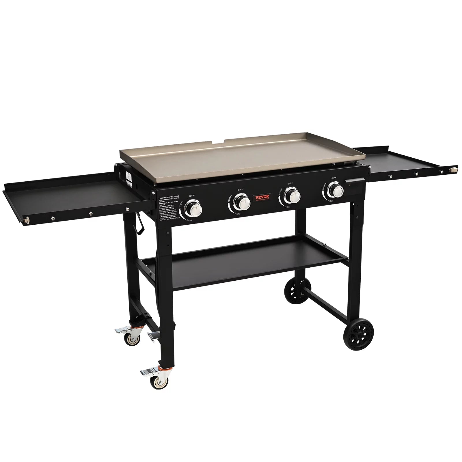 BENTISM 4-Burner 36 Griddle Cooking Station Countertop Commercial Gas Griddle Flat Top Grill Hot Plate Restaurant Cart