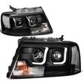 DNA Motoring HL-3DLB-F1504-BK-CL1 For 2004 to 2008 Ford F150 Lincoln Mark LT Dual LED DRL Light Bar Projector Headlight Black Housing Clear Corner Headlamp
