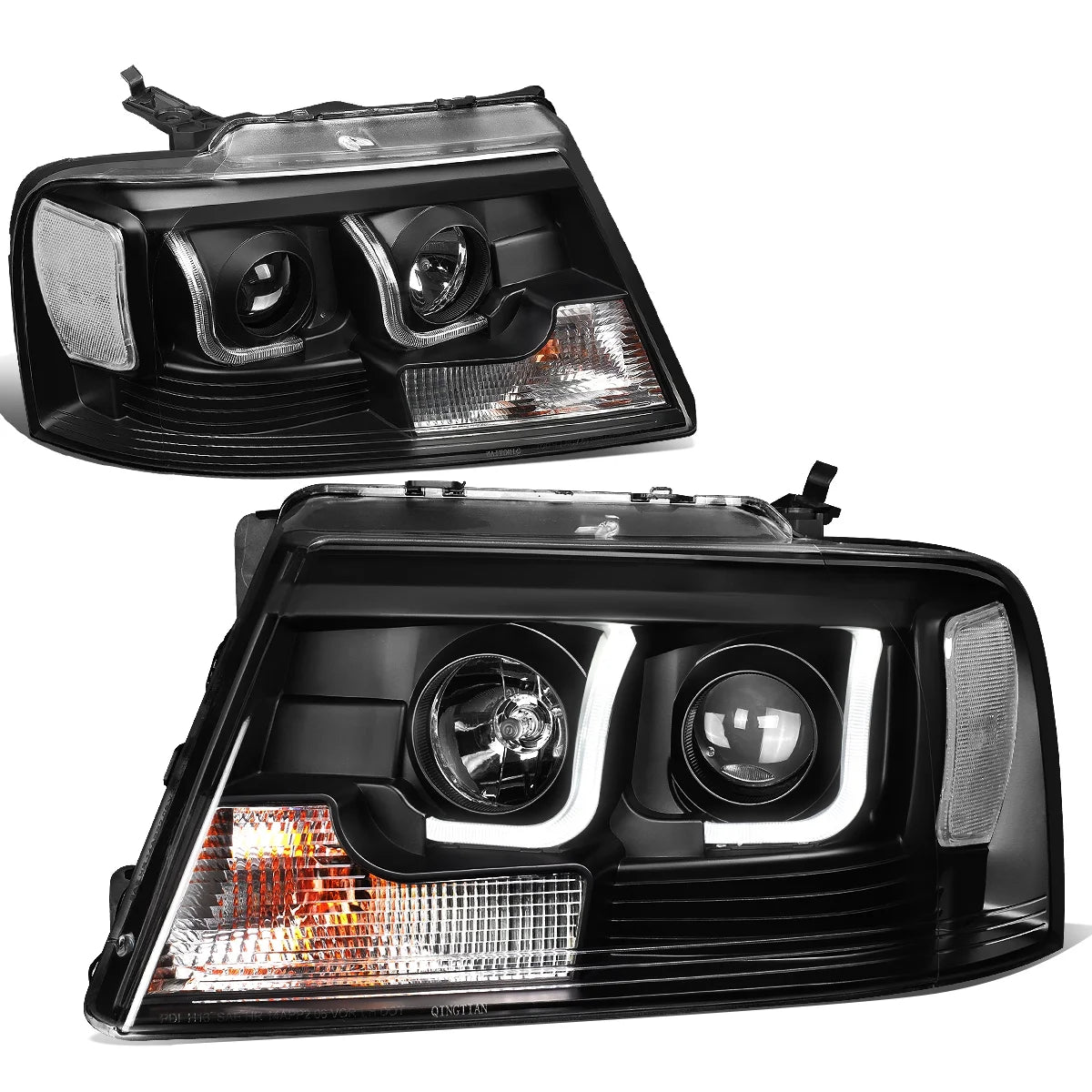 DNA Motoring HL-3DLB-F1504-BK-CL1 For 2004 to 2008 Ford F150 Lincoln Mark LT Dual LED DRL Light Bar Projector Headlight Black Housing Clear Corner Headlamp