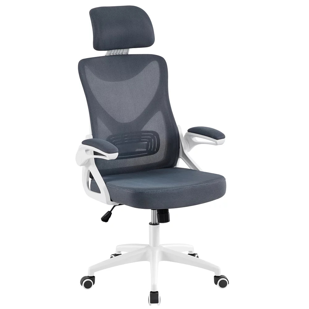 Topeakmart High Back Ergonomic Mesh Office Chair with 90° Flip-up Armrest, White/Black