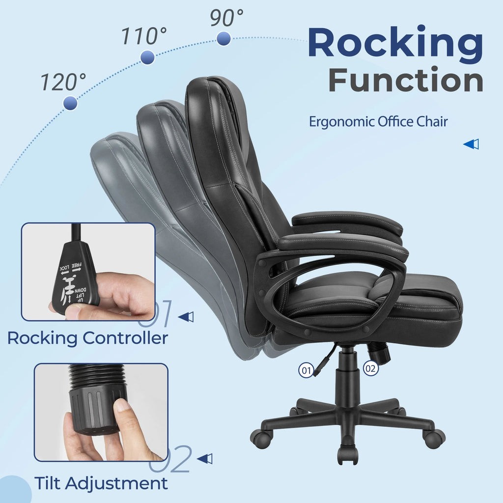 Furmax High-back Executive Office Chair With Lumbar Support Height Adjustable Swivel Seat PU Leather, Black