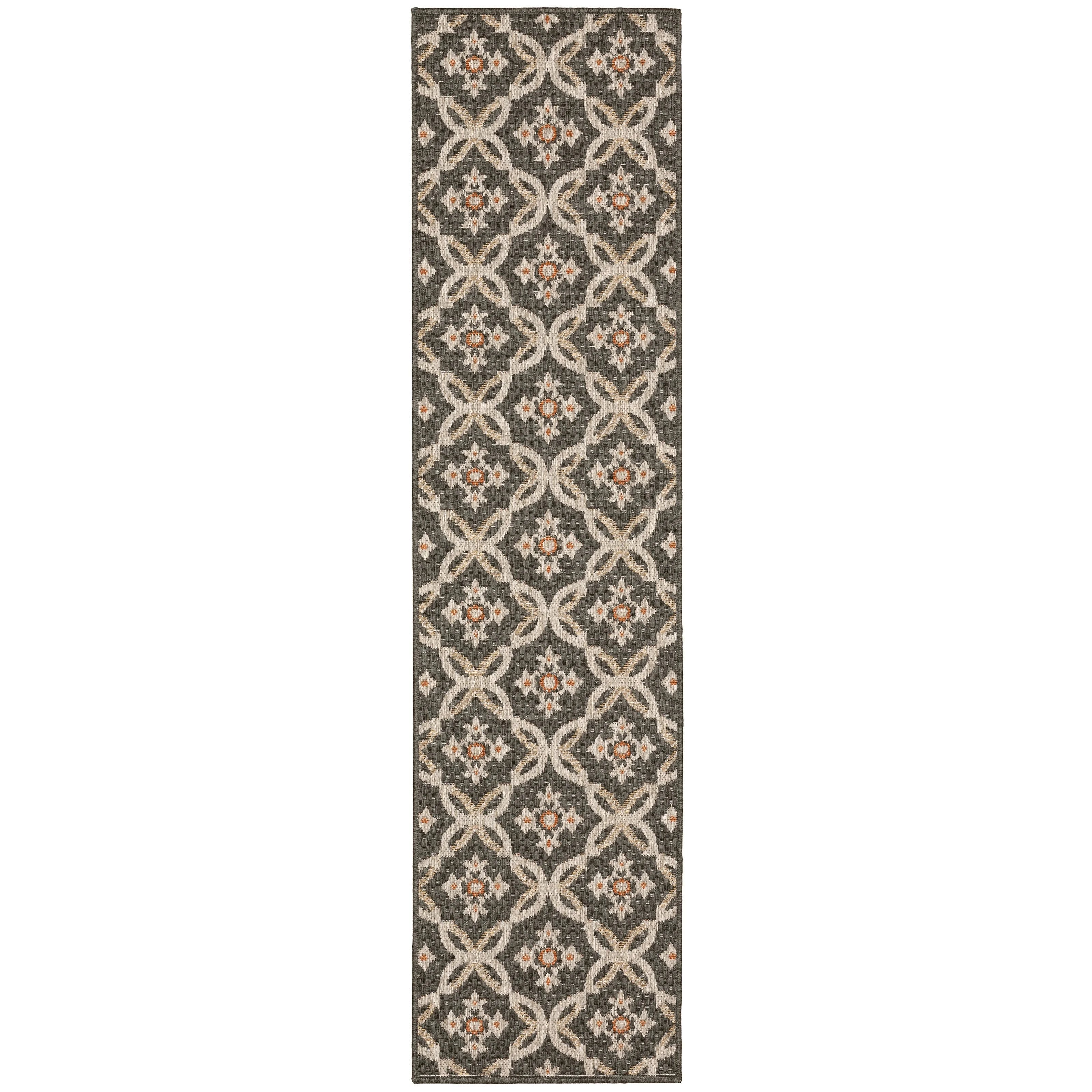 Style Haven  Laguna Floral Trellis Grey/ Orange Indoor-Outdoor Area Rug 9'10" x 12'10" 9' x 12' Bedroom, Patio