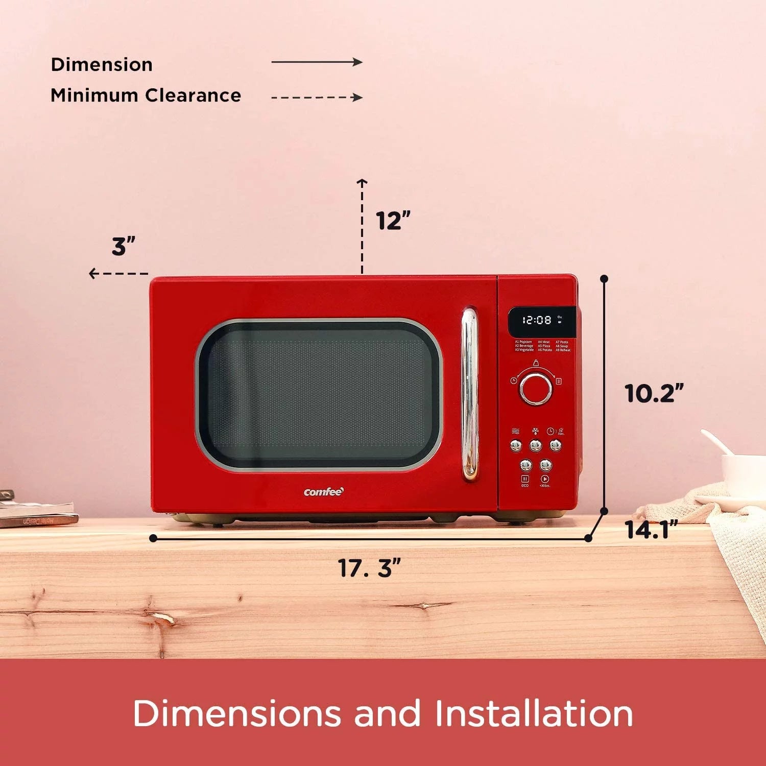 COMFEE' Retro Countertop Microwave Oven with Compact Size, Position-Memory Turntable, Sound On/Off Button, Child Safety Lock and ECO Mode, 0.7Cu.ft/700W, Passionate Red, AM720C2RA-R