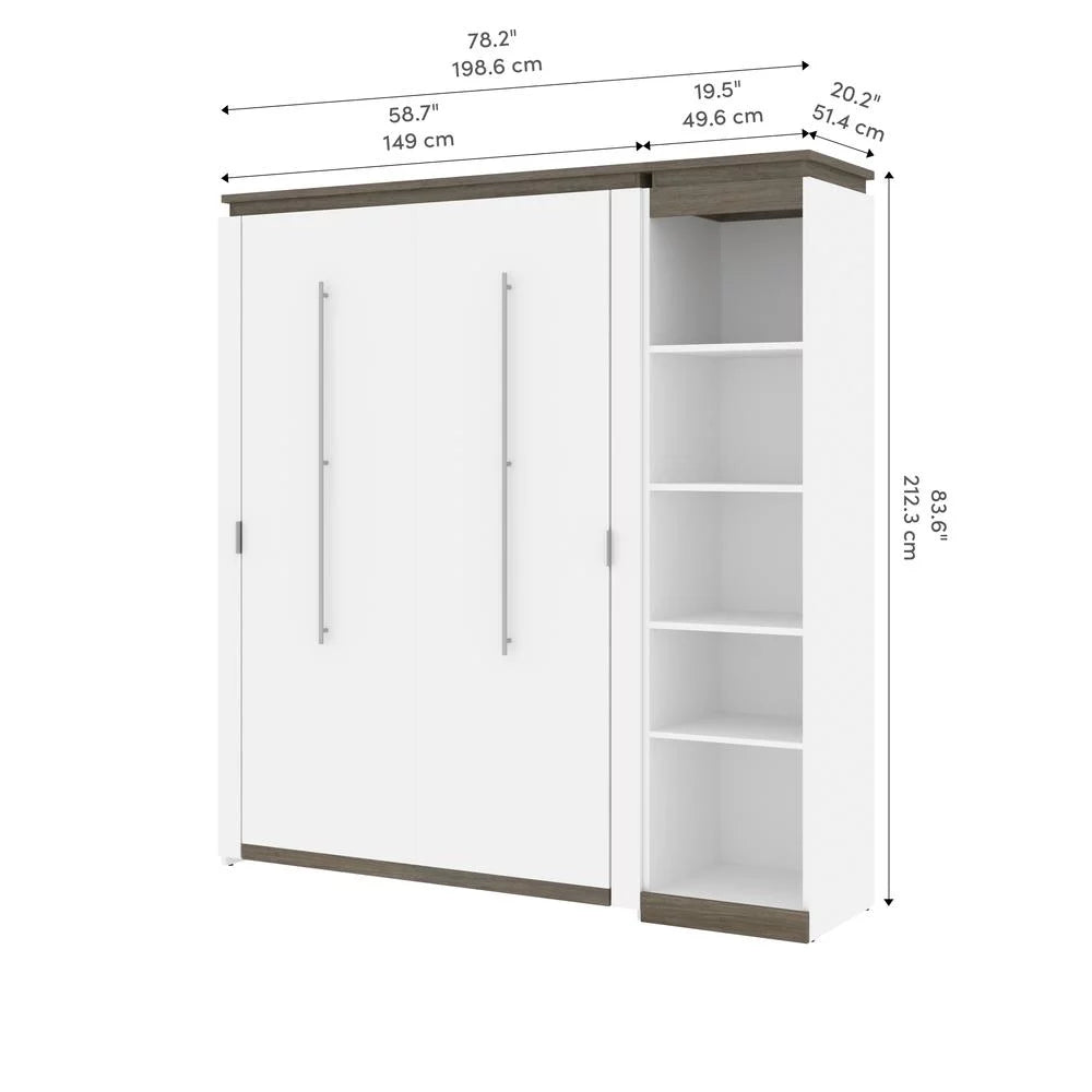 Bestar Orion 79" Full Murphy Bed with Narrow Bookcase in White