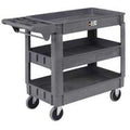 Global Industrial 242083 Small Deluxe 3 Shelf Plastic Utility & Service Cart with 5 in. Rubber Casters, Gray