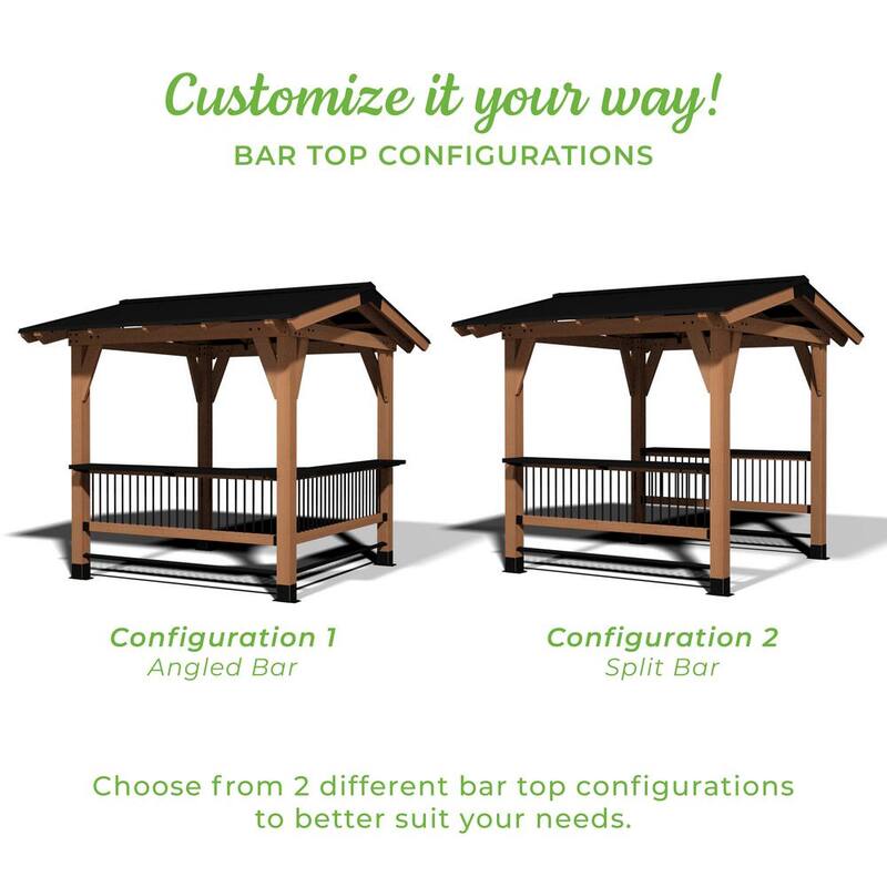 Granada 9 ft. x 10 ft. All Cedar Wood Grill Gazebo w/Outdoor Bar, Hard Top Steel Roof and Powder Coated Bar Countertops