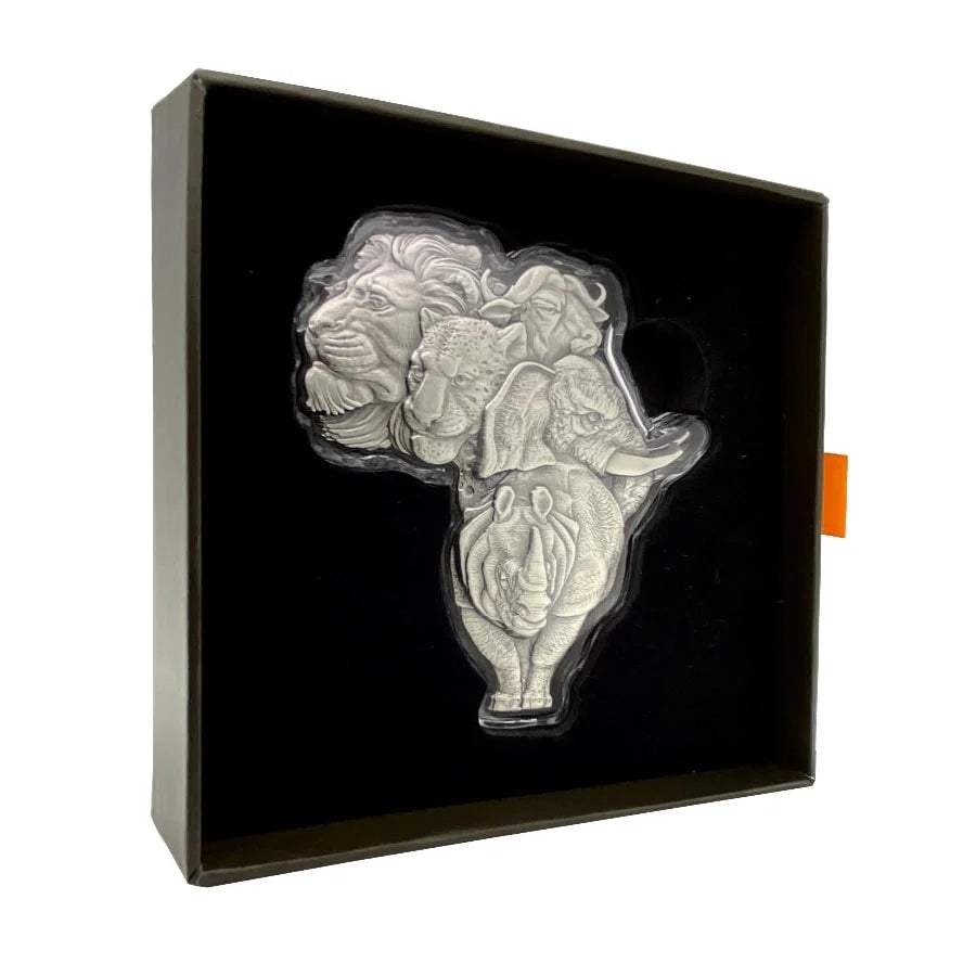 2022 Chad 5 oz Silver Big Five Africa Shaped High Relief Coin .999 Fine (w/Box)