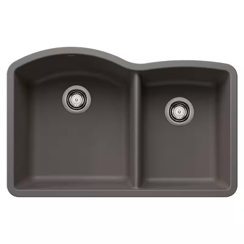 Diamond Silgranit 32.07 in. Undermount 60/40 Double Bowl Volcano Gray Granite Composite Kitchen Sink