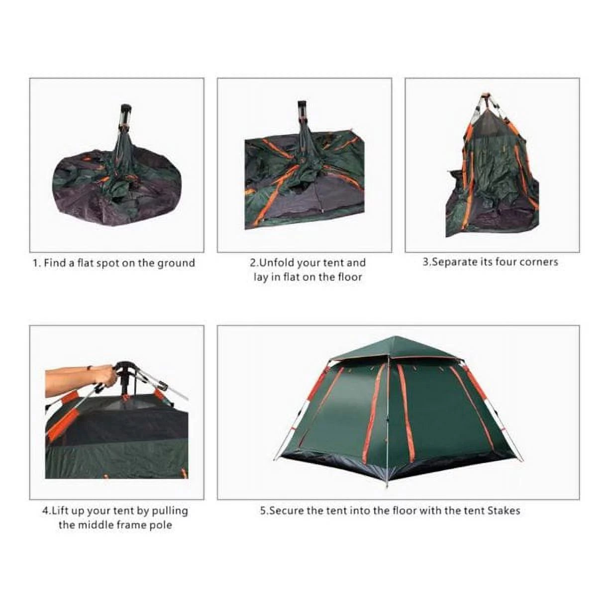 Dingrich Family Camping Tent for 4/5 Person Automatic Opening Instant Pop Up Hiking (Green)