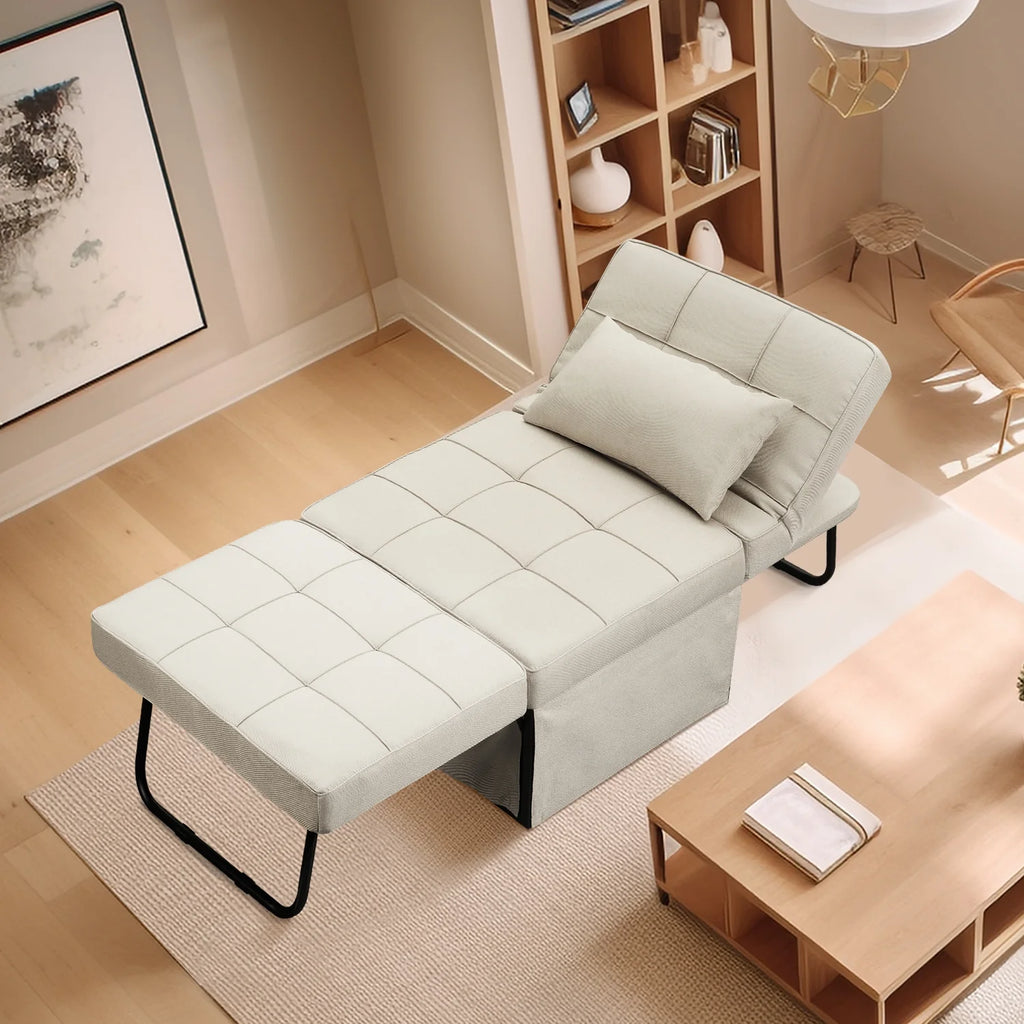 Ainfox Ottoman Chair Lounger Bed .4 in 1 Breathable Linen Convertible Single Sofa Couch, 73.23''L x 33.86''W(Dark Grey)(Beige)