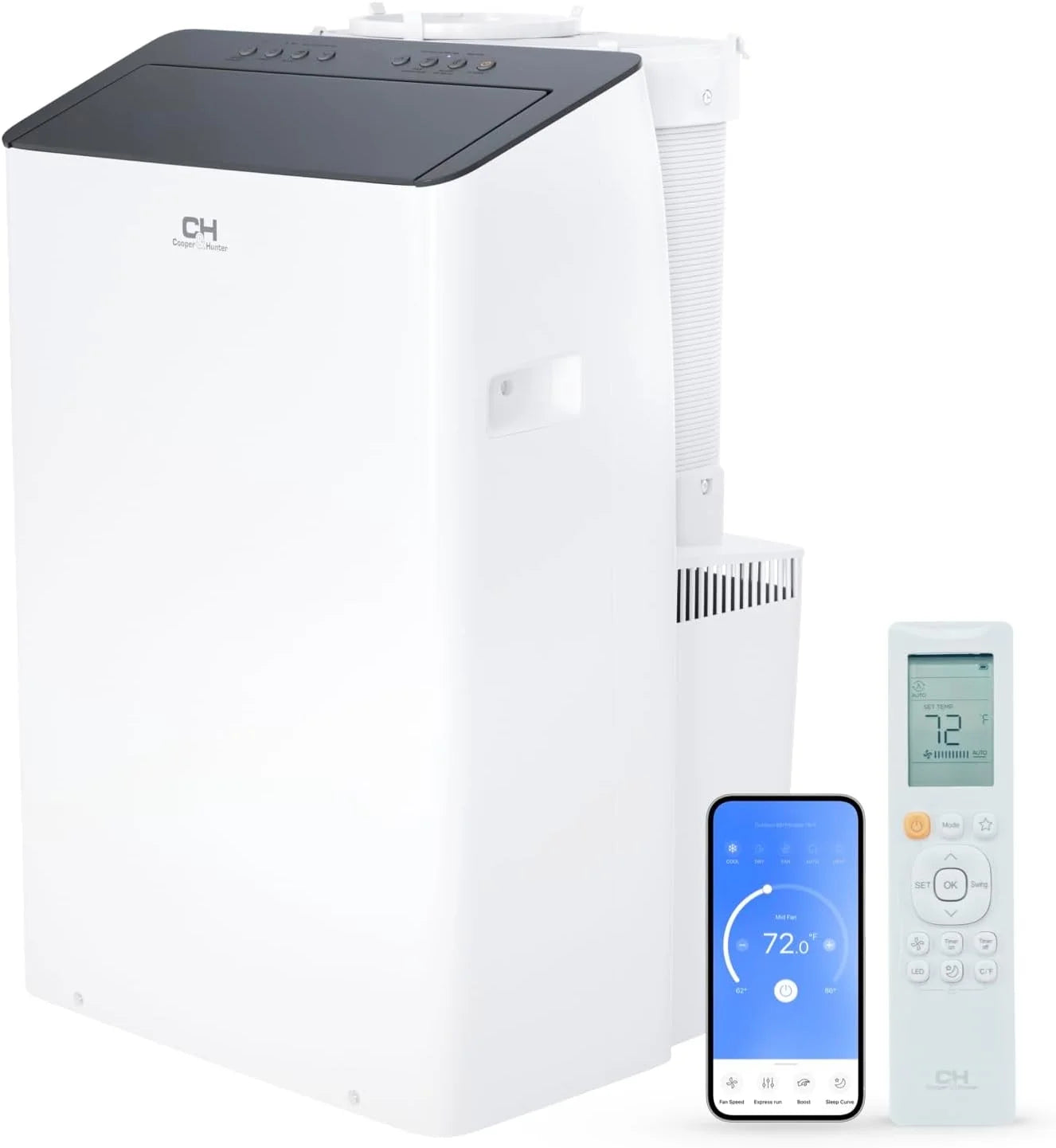 Cooper & Hunter 14000 BTU 115V Portable Air Conditioner and Heater With WiFi, Remote and Window Kit Cover 550 Sq Ft