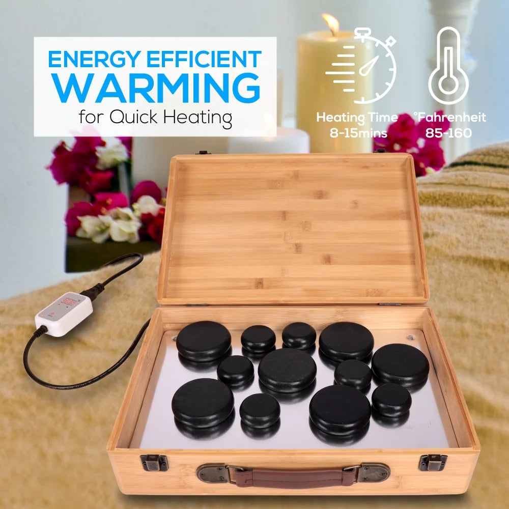 SereneLife PSLMSGST65 Hot Stone Massage Therapy System Kit with Travel Case
