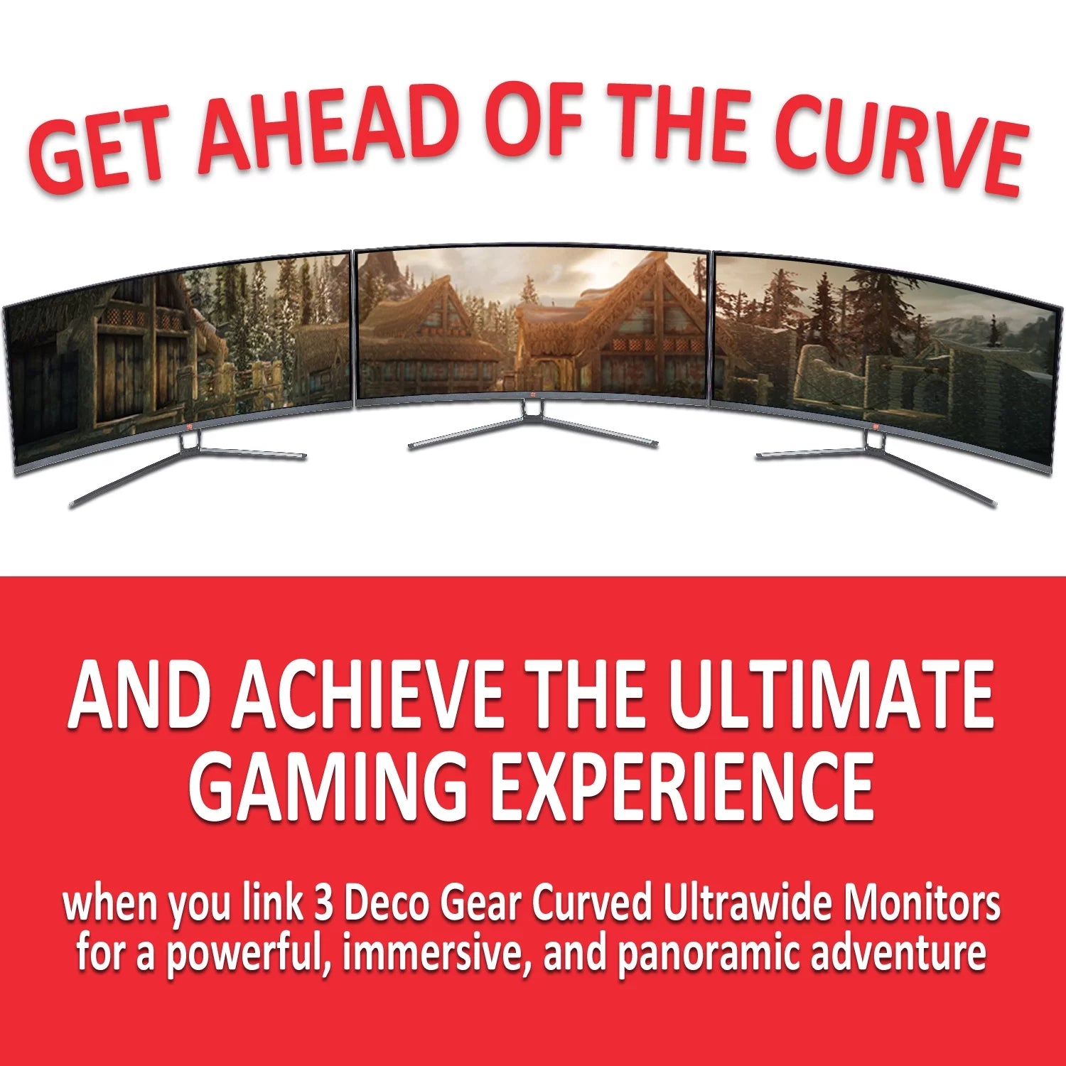 Deco Gear 3-Pack 35-inch Curved Ultrawide LED Gaming Monitor 21:9 Aspect Ratio, Crisp 2560 x 1080 Resolution, HDMI, DVI, and DP Connections Bundle (Triple Monitors)