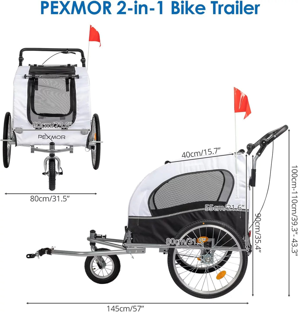 PEXMOR 2-in-1 Dog Bike Trailer,Pet Stroller Dog Trailer for Bicycle w/Universal Hitch,Folding Pet Cart Bike Wagon Cargo Carrier for Dog Shock Absorber & Universal Wheel
