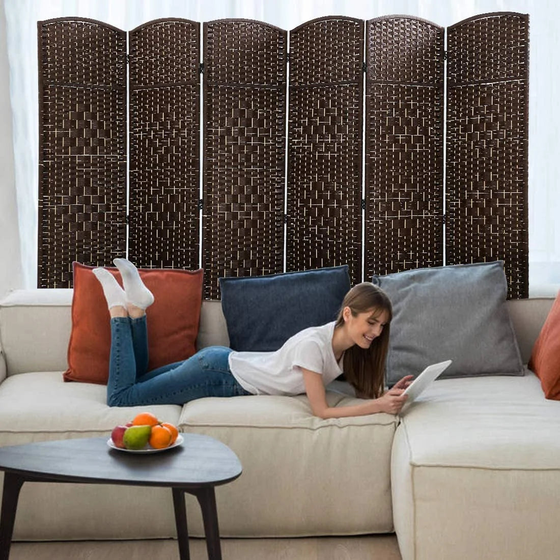 Dkeli Room Dividers and Folding Privacy Screens 6 Panel Portable Privacy Partition, Brown