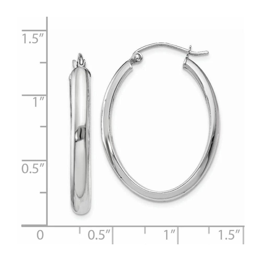 Real 14kt White Gold Polished 3.75mm Oval Tube Hoop Earrings; for Adults and Teens; for Women and Men