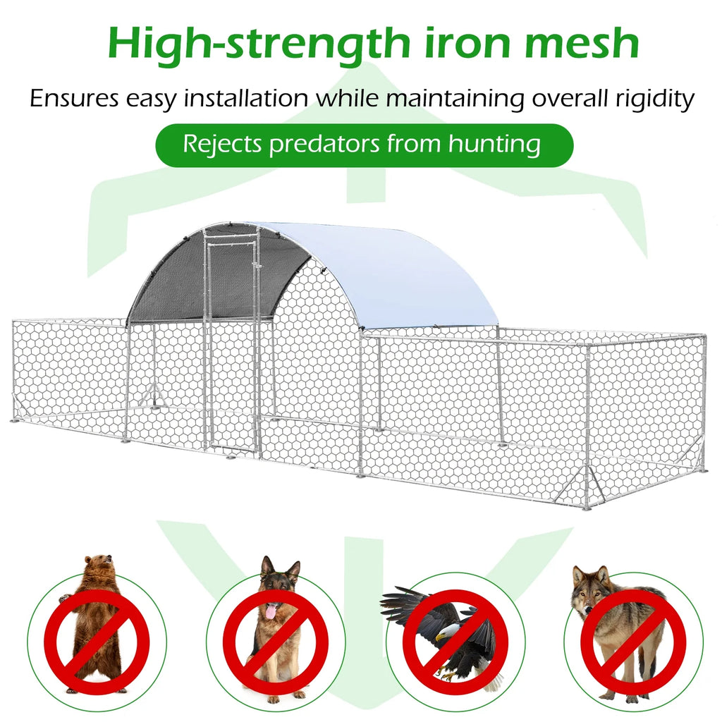 YODOLLA 148 Sq.Ft Chicken Coop Run Large Dome Walk-in Metal Chicken Cage with Chain Link Fence, Suitable for 10 More Chickens and Poultry Like Ducks, Rabbites, Dogs