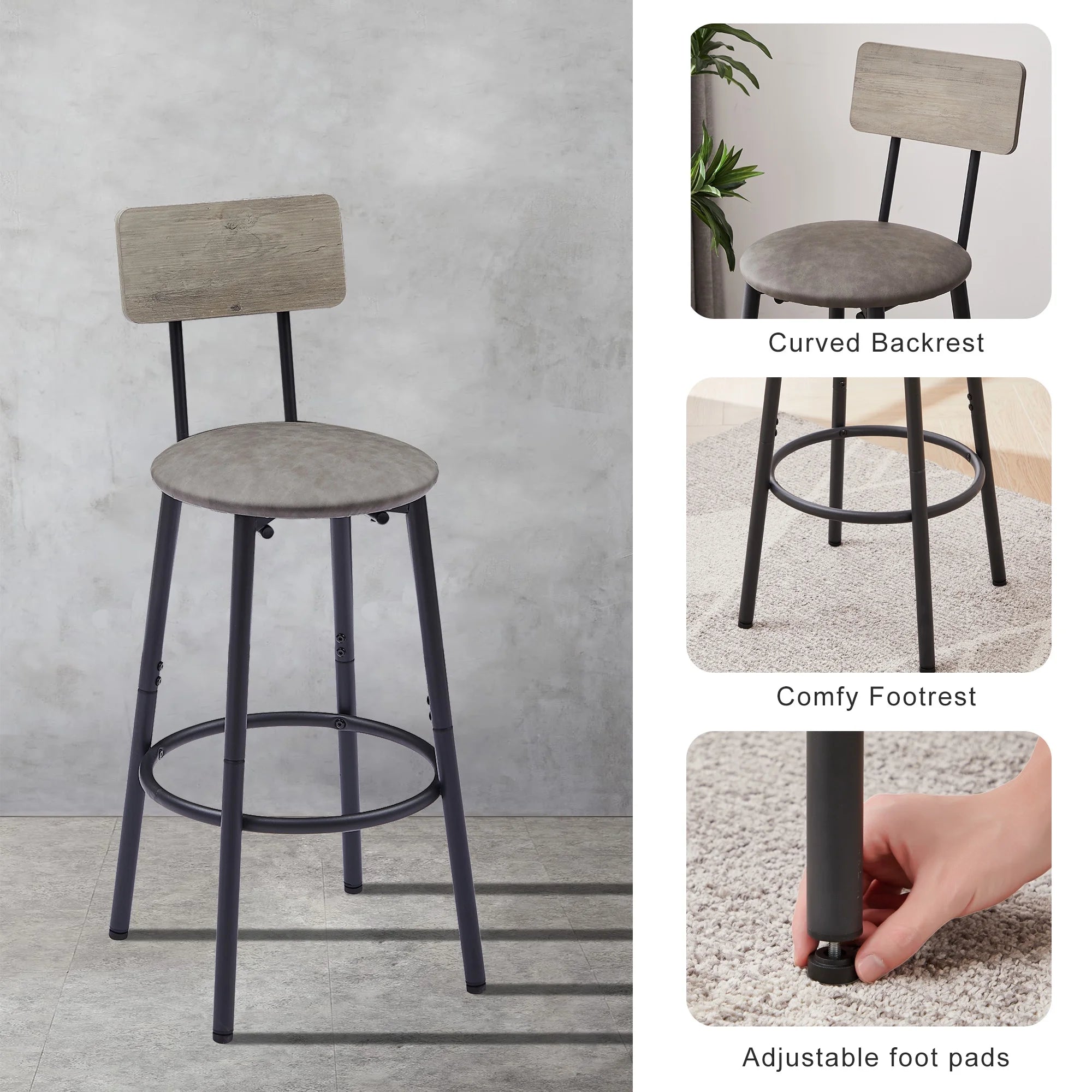 5 Piece Bar Table Set, Modern Counter Height Dining Set, Home Dining Table and Chairs Set for 4, Kitchen Breakfast Table Set with 4 Cushioned Stools, Bistro Pub Table Set, Rustic Brown