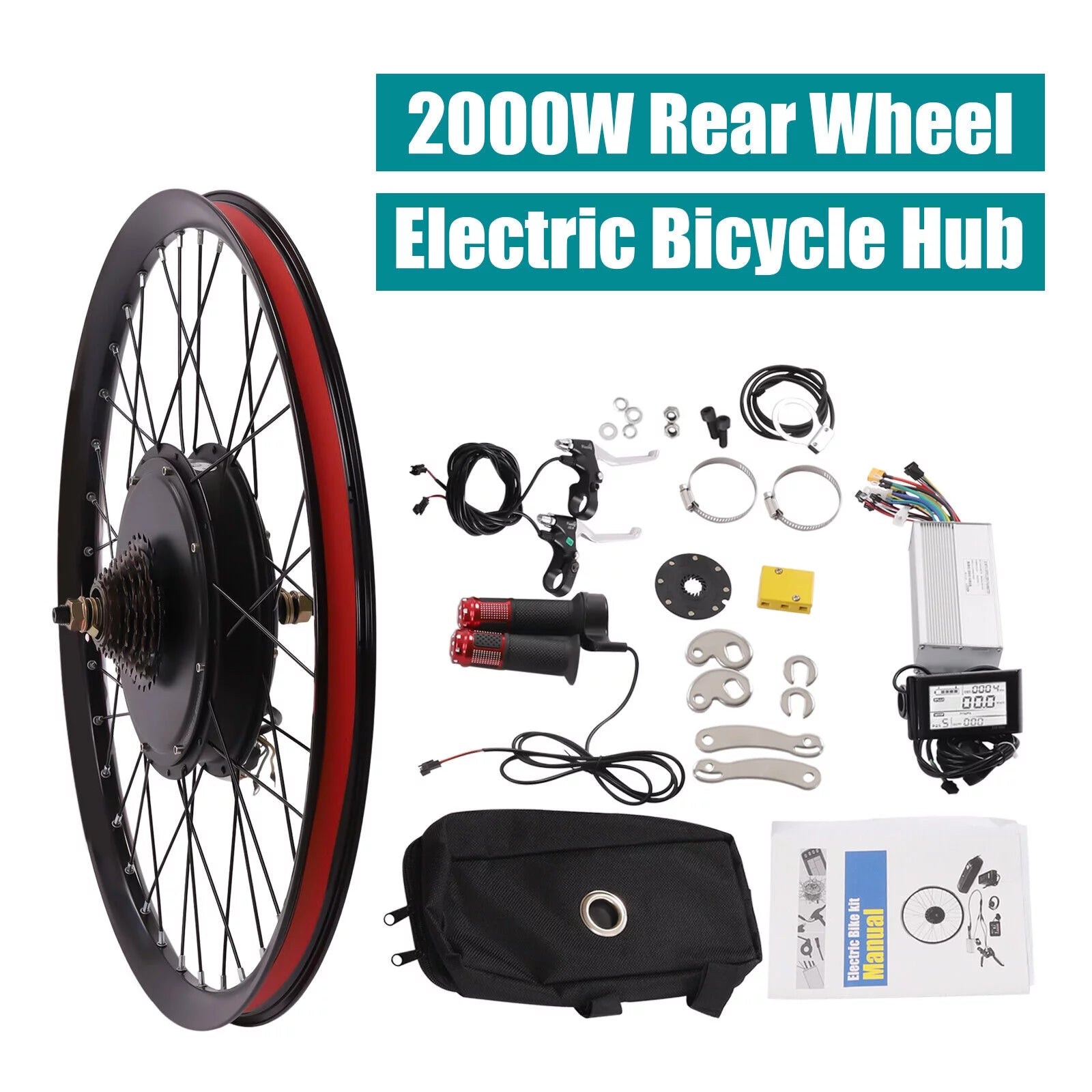 SHZICMY 72V 2000W 26'' Rear Wheel Electric Bicycle Conversion Kit E Bike Hub Motor with LCD