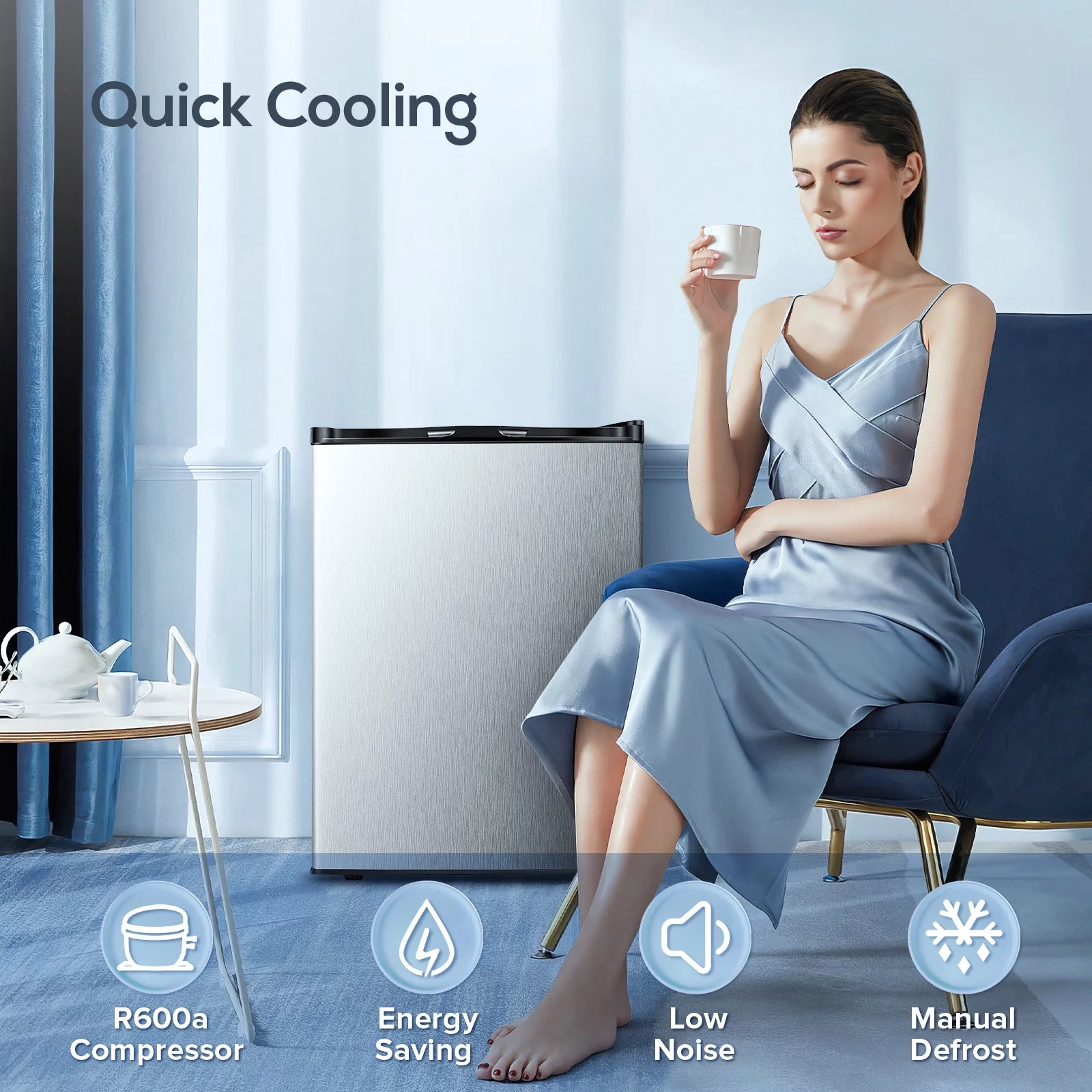 Auseo Mini Freezer Countertop, Energy Saving 3.0 Cu.ft, Single Door Compact Upright Freezer with Reversible Door for Home/Office/Kitchen-Black