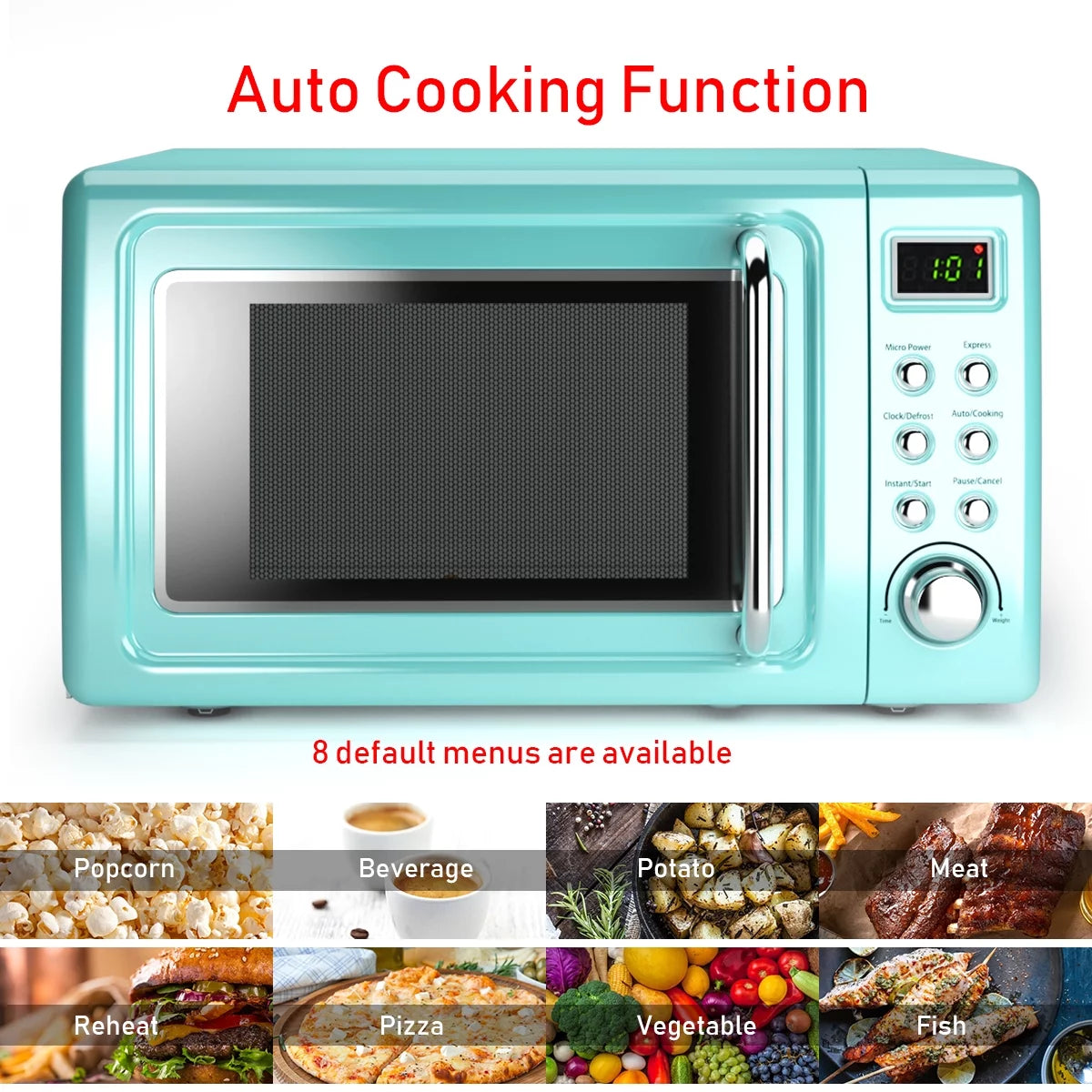 Costway 0.7Cu.ft Retro Countertop Microwave Oven 700W LED Display Glass Turntable Green