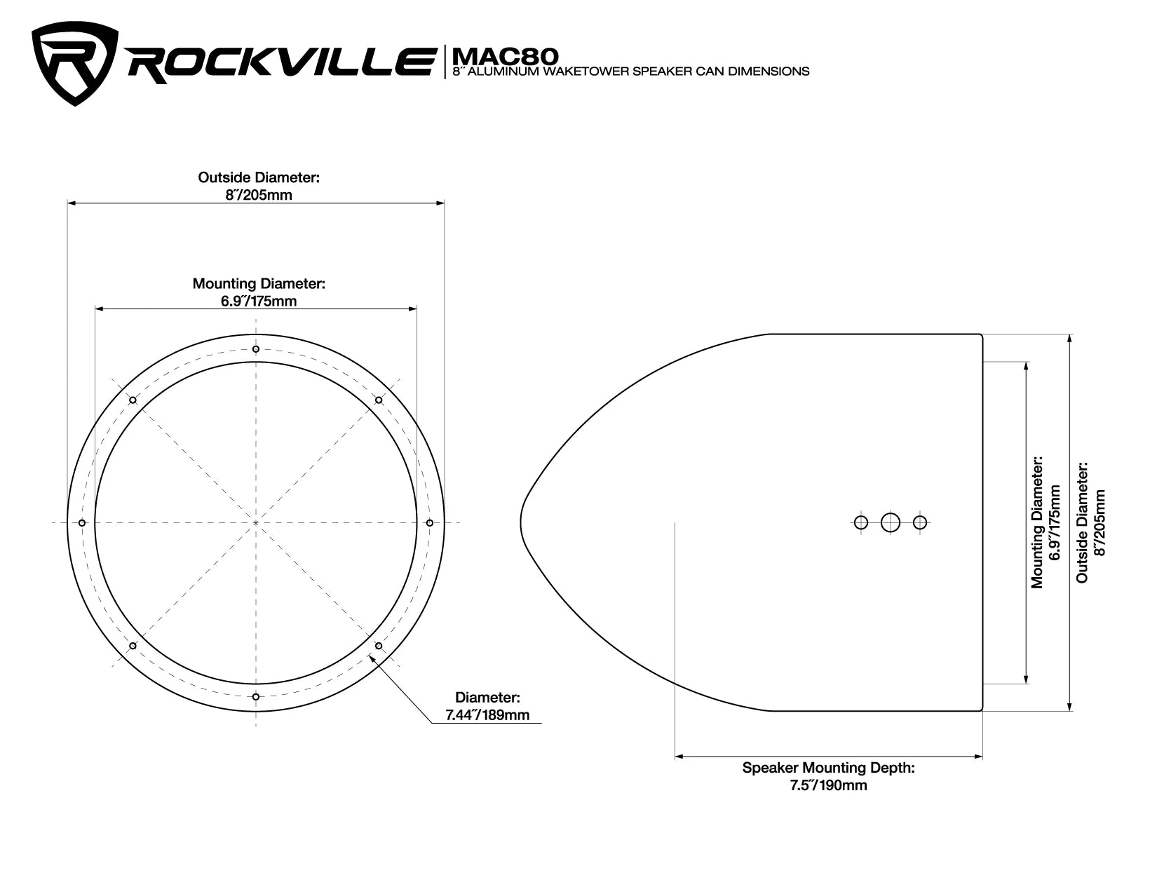 Rockville DMAC80B Dual 7.7" Black Aluminum Wakeboard Tower Speaker Pods+Covers