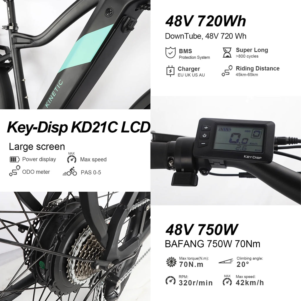 27.5"2.4 Electric Bike for Adults BAFANG 750W Electric Bike/E Bicycles Hybrid 48V E-Bike with Removable 720Wh Lithium-Ion Battery 8 Speed and LCD Light Moutain Bike/ Commuter Bike for Adults Women Men