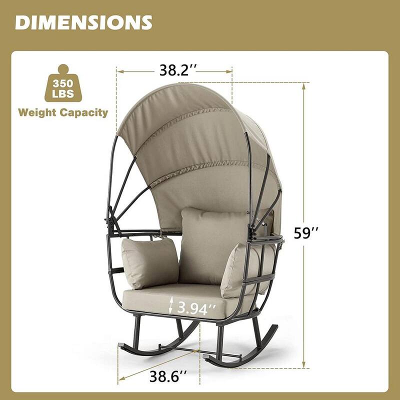 Outdoor Aluminum Rocking Egg Chair with Grey Cushion and Folding Canopy