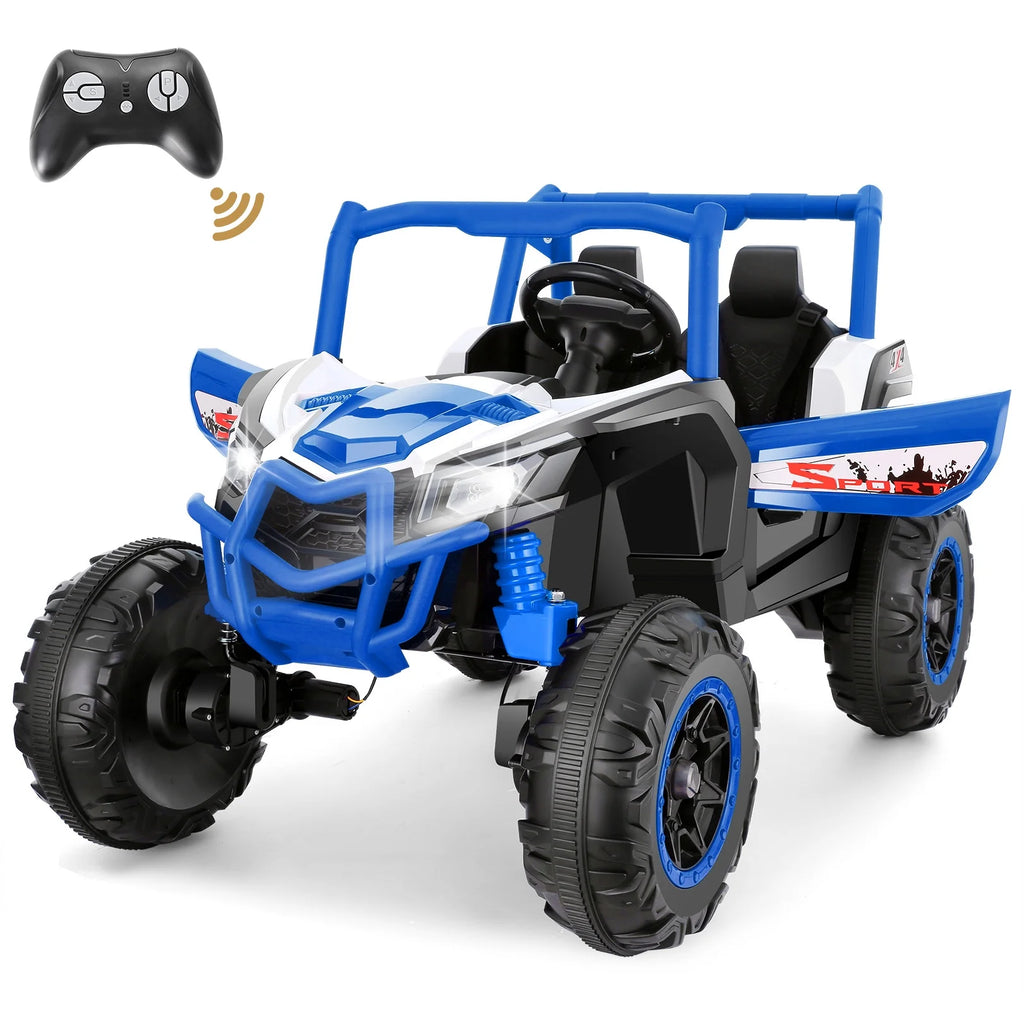 Funcid 4WD 24V Ride on Toys 2 XL Seater Kids Ride on Cars w/ Remote Control, 4*200W Motor, Electric Off-Road UTV 7AH Battery Powered 4-Wheeler Vehicle w/ Bluetooth, Music, 3-Speed, LED Light, Blue