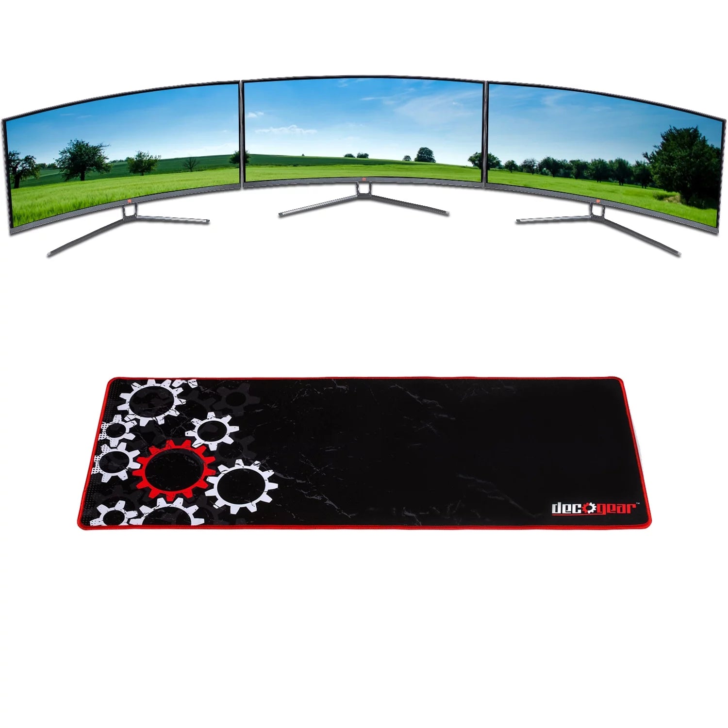 Deco Gear 3-Pack 35-inch Curved Ultrawide LED Gaming Monitor 21:9 Aspect Ratio, Crisp 2560 x 1080 Resolution, HDMI, DVI, and DP Connections Bundle (Triple Monitors)