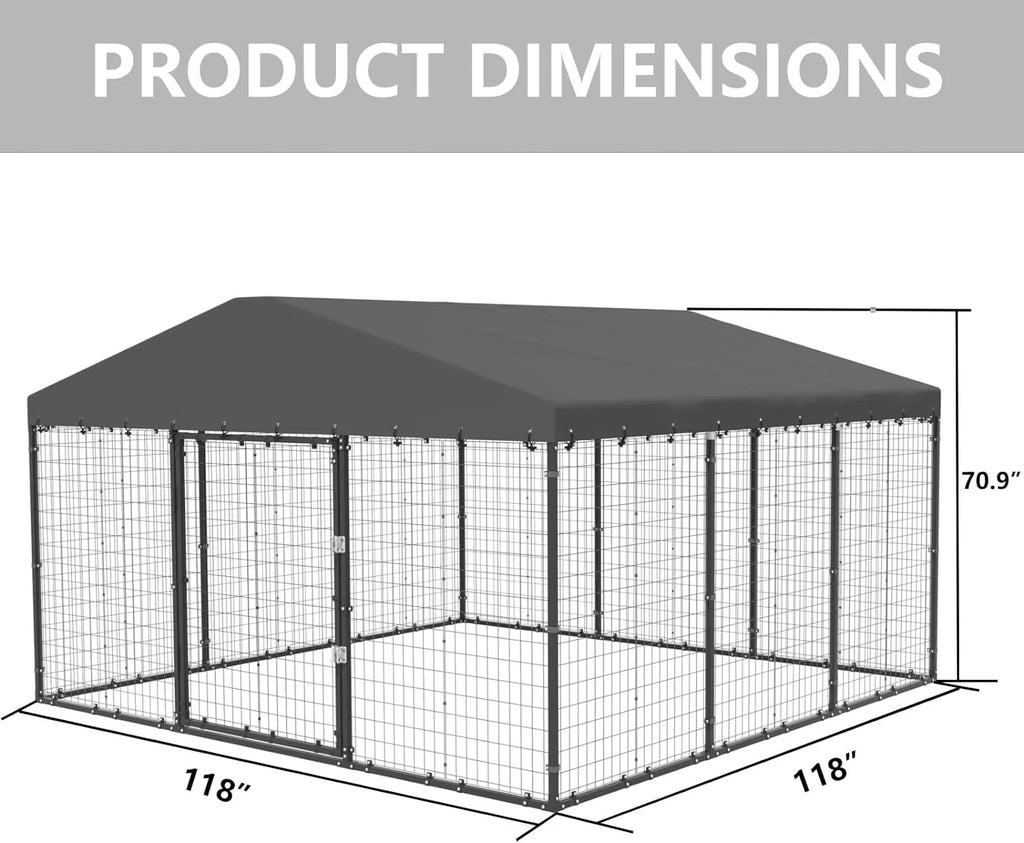 Kullavik Large Dog Kennel Outdoor with Waterproof Roof Cover, Dog Cage Heavy Duty Dog Enclosures w/Upgraded Metal Mesh and Door Locks
