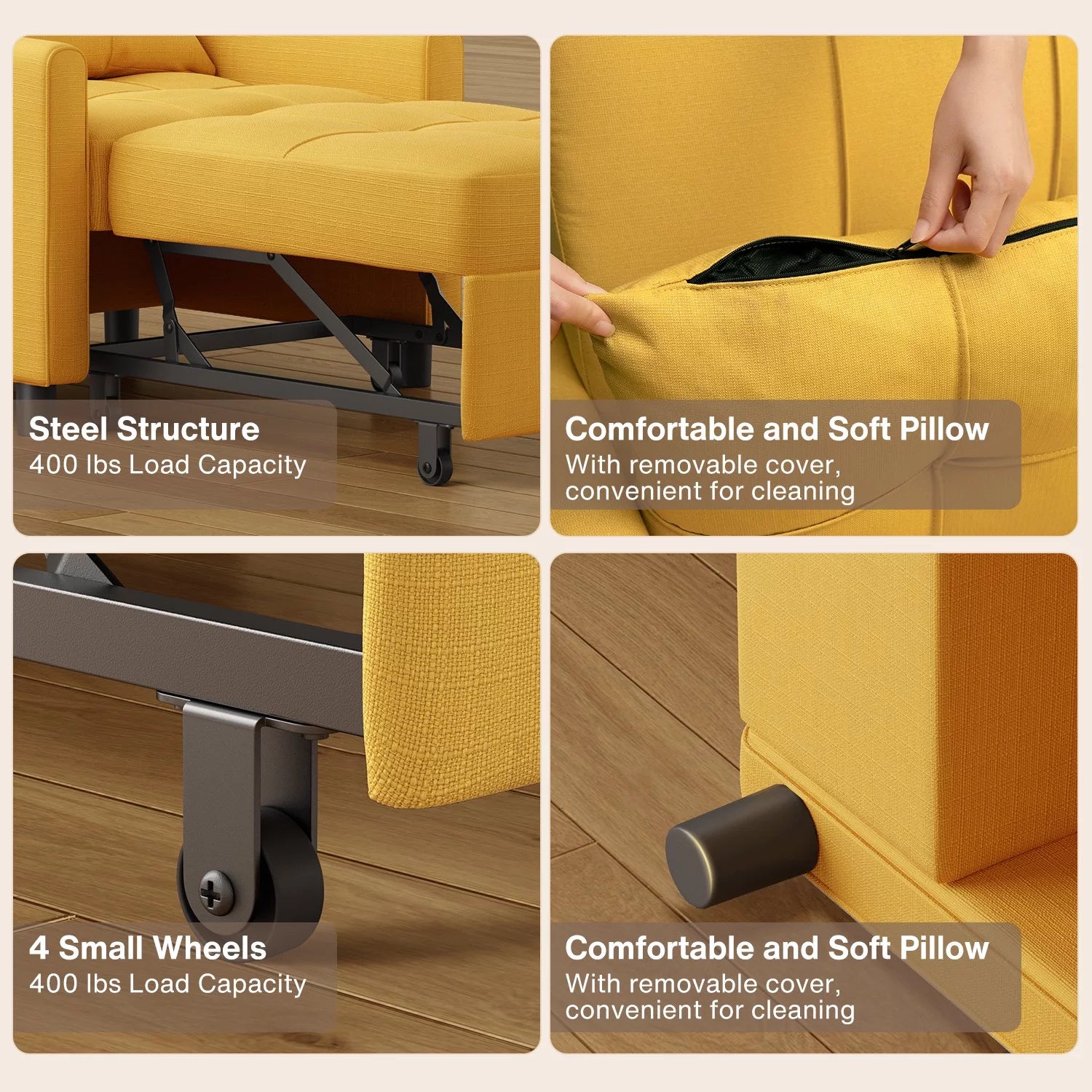 Sofa Beds Chair 3 in 1, Convertible Chair Single Bed,Dark Grey