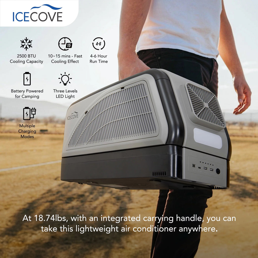Sunjoy Portable Air Conditioner with 1 Battery and Solar Panel, Indoor/Outdoor AC Unit 2500 BTU, Car Conditioner, Camping, Gray