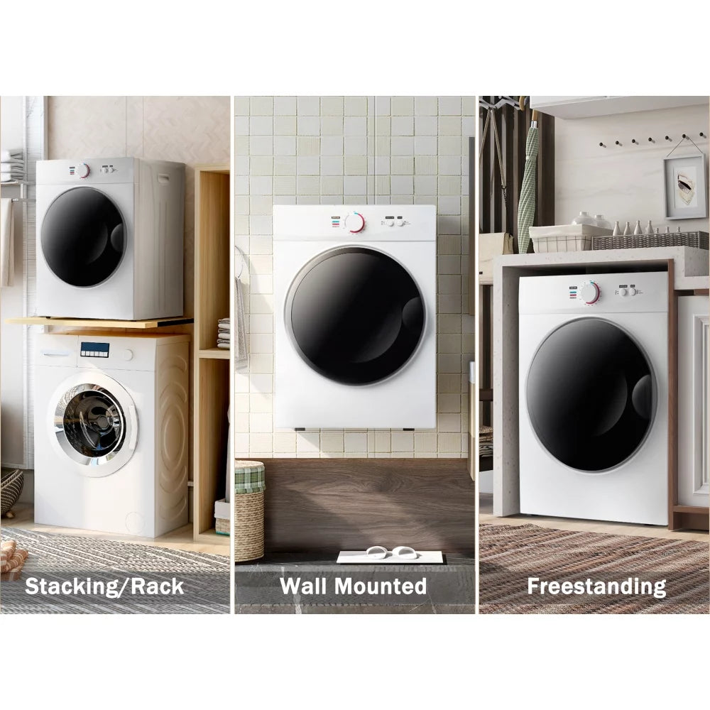 GZXS Portable Laundry Dryer With Easy Knob Control For 5 Modes, Stainless Steel Clothes Dryers, For Home, Dorm, Apartment And Rv, Wall Mount Kit Included