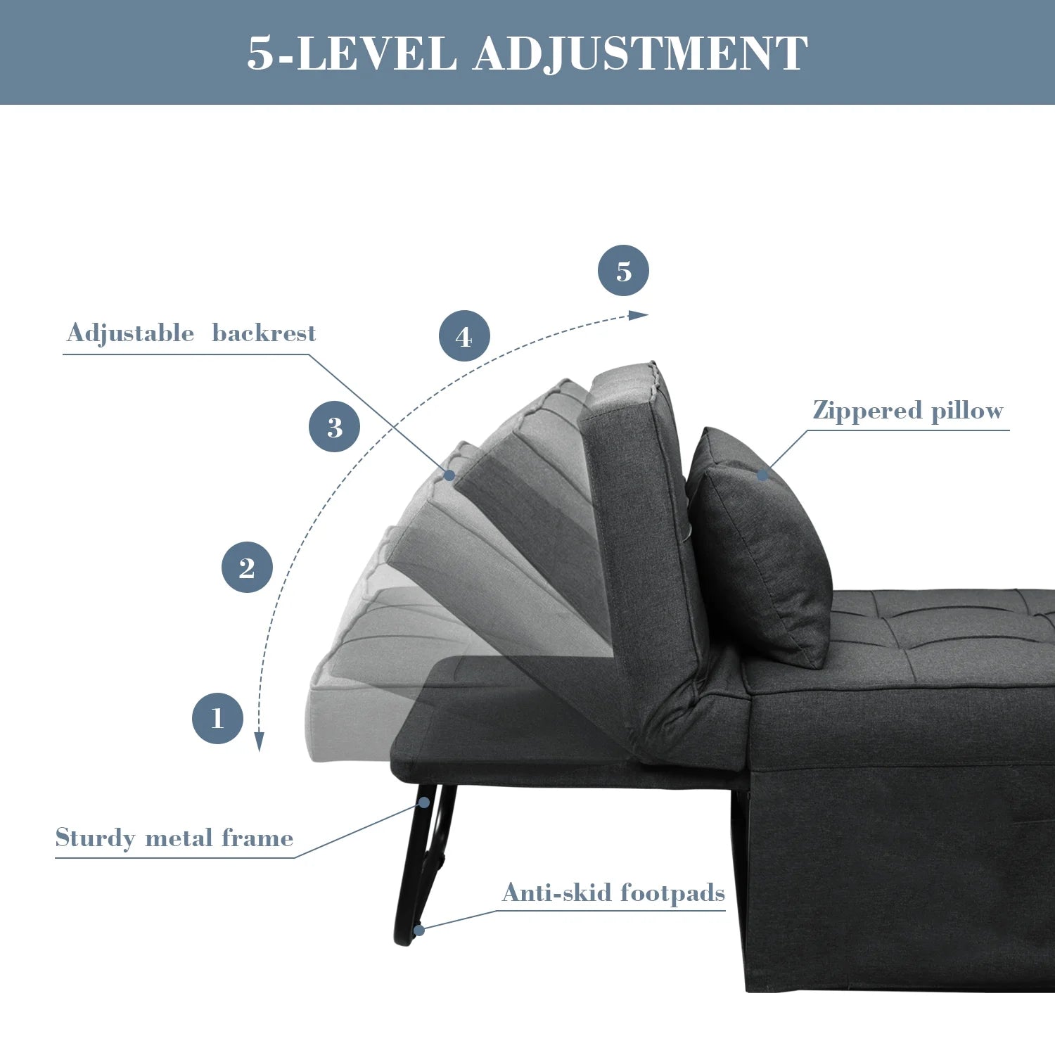 Ainfox Ottoman Chair Lounger Bed .4 in 1 Breathable Linen Convertible Single Sofa Couch, 73.23''L x 33.86''W(Dark Grey)(Beige)
