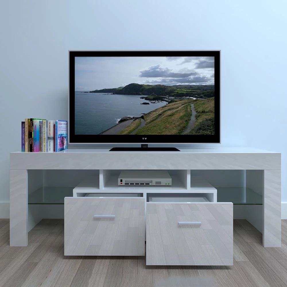 Zimtown TV Stand with High Gloss LED Lights, Media TV Console Table Storage Cabinet Drawers,Entertainment Stand Shelves