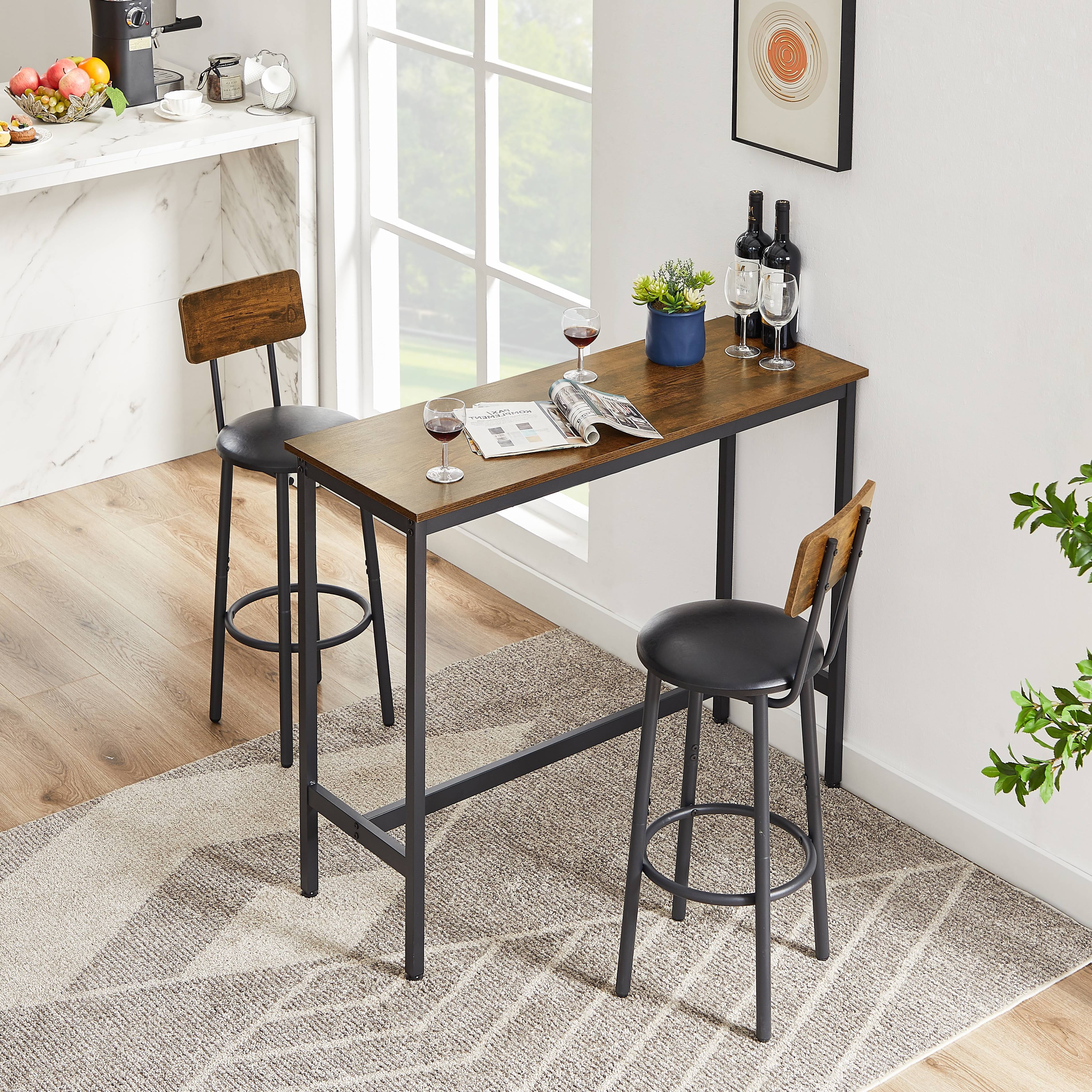 5 Piece Bar Table Set, Modern Counter Height Dining Set, Home Dining Table and Chairs Set for 4, Kitchen Breakfast Table Set with 4 Cushioned Stools, Bistro Pub Table Set, Rustic Brown