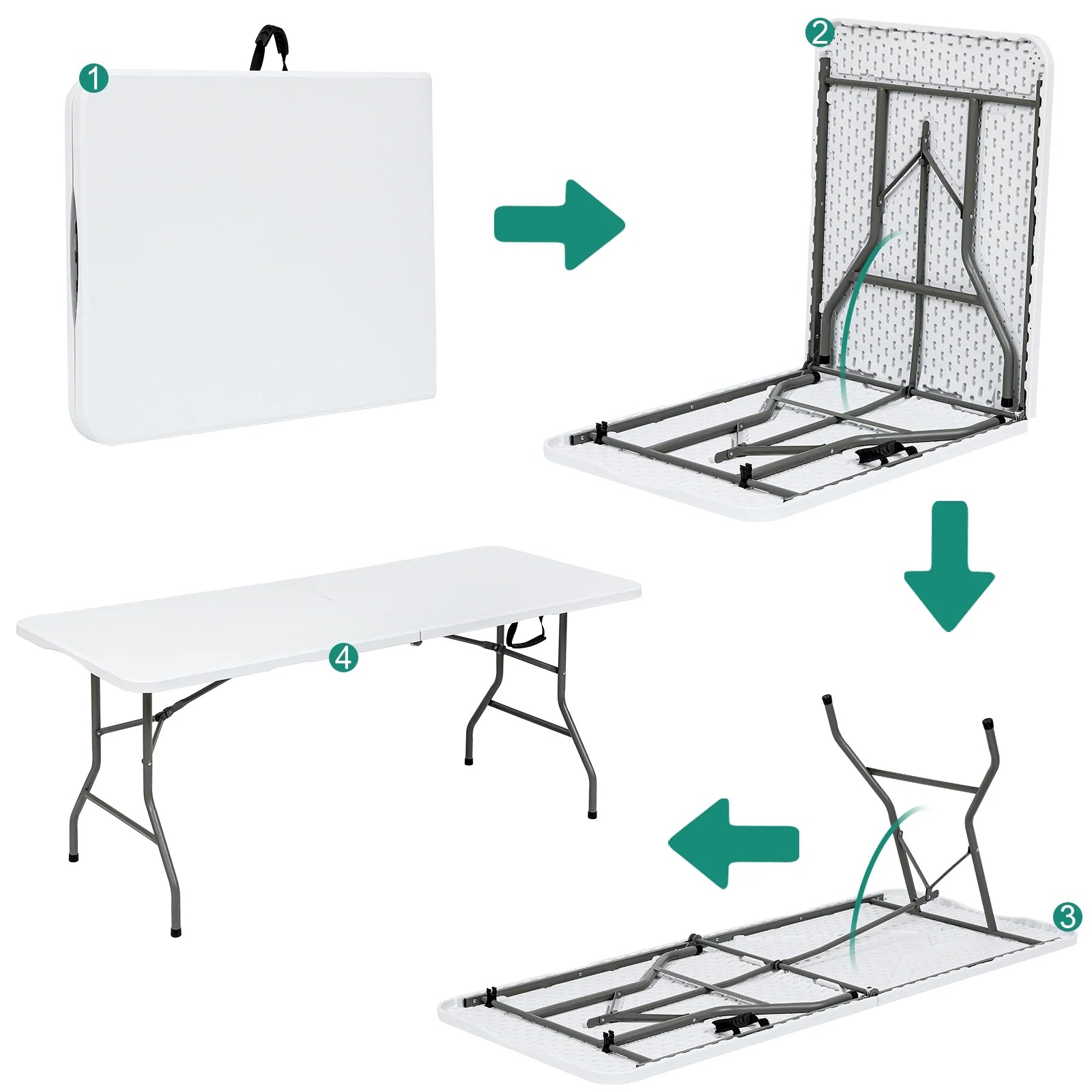Vebreda Folding Table 6ft Plastic Folding Outdoor Table, White